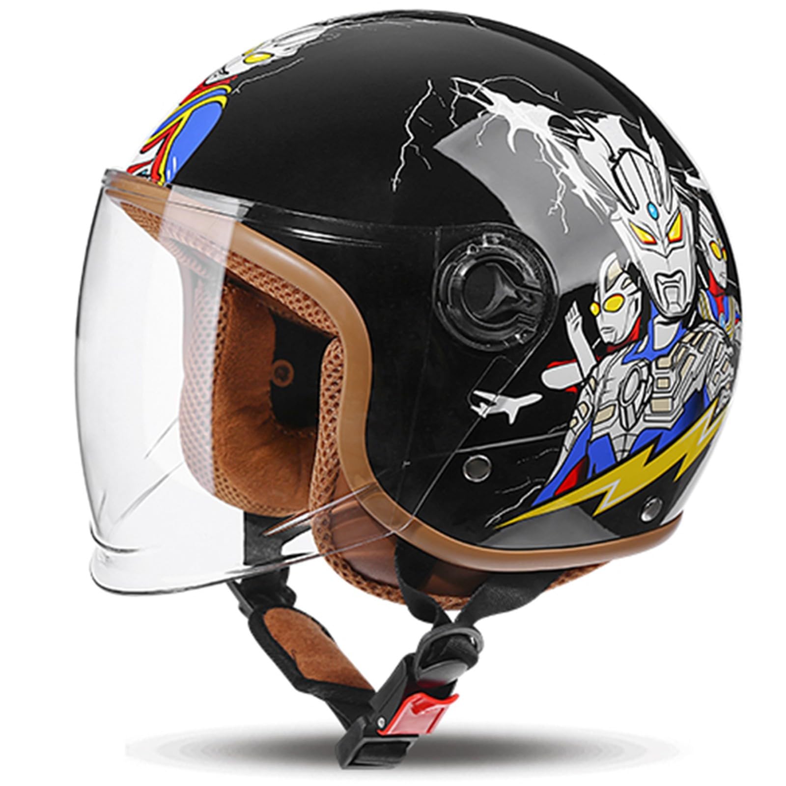 Casco De Motocicleta Retro Para Niños, Medio Casco Eléctrico De Cara Abierta 3/4 Para Niños Jóvenes, Protección De Seguridad Para Patinetas Y Patinetas Para Niños Estándar DOT/ECE B,55-57cm