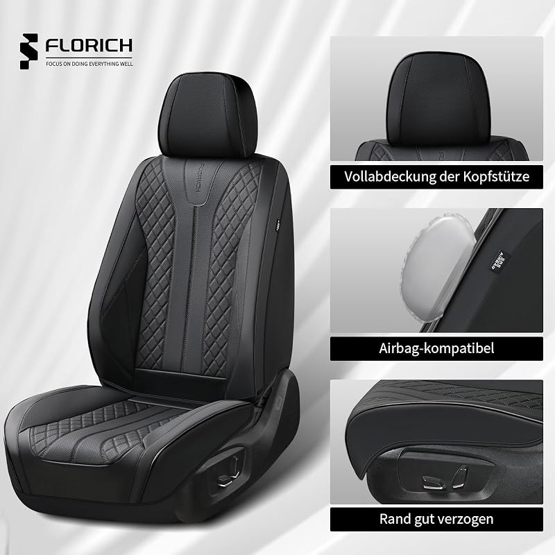 FLORICH Autó Üléshuzat Szett 5 Részes PU Bőr Vízálló Univerzális - Whole set, black