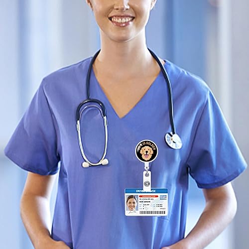 Miniatura 5 de Golden Retriever - Juego de carrete retráctil y llavero Life is Golden Badge Reel con clip de cocodrilo, divertido soporte para tarjetas de