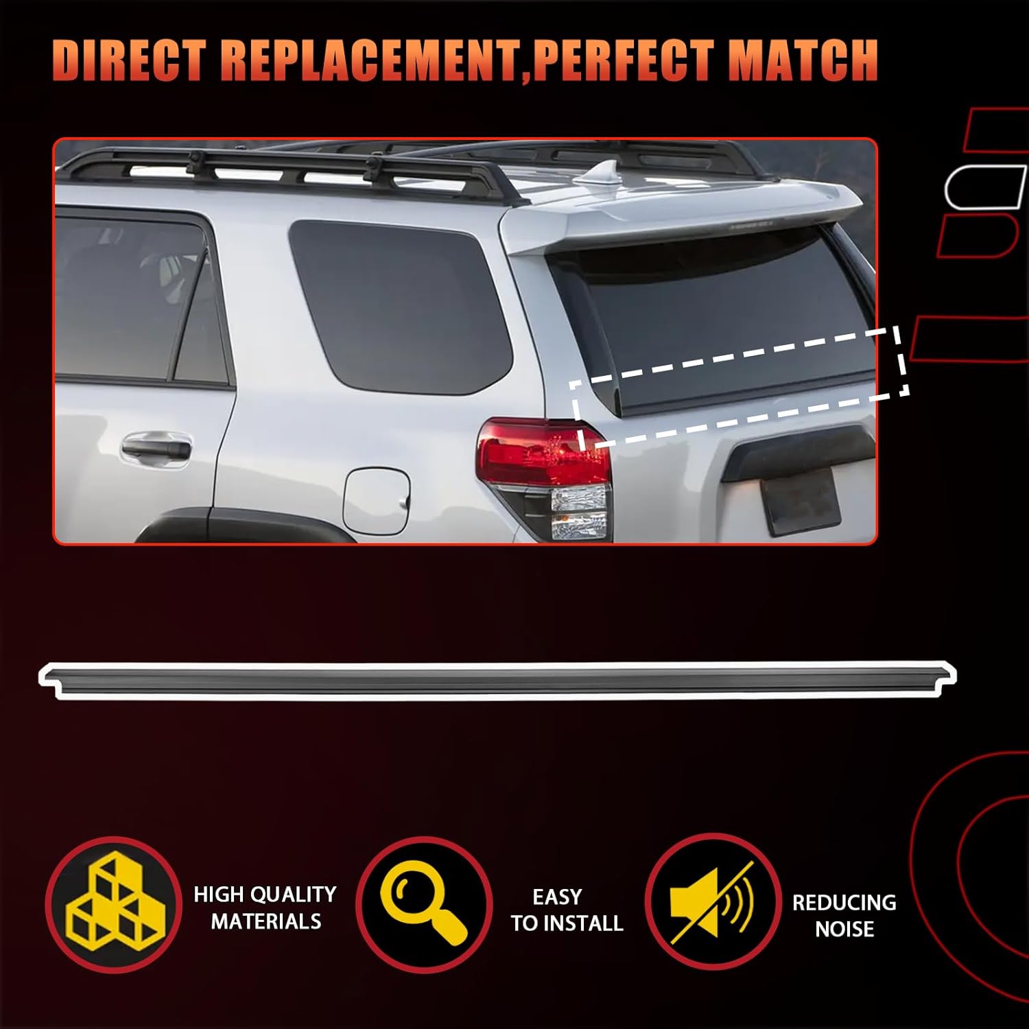 Door Tailgate Glass Belt Molding Weather Strip Compatible with Toyota Vehicle 4Runner 2009-2023 Replace# 68292-35041 6829235040