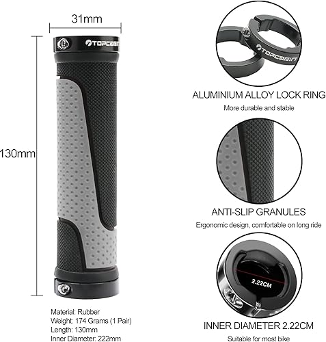 Vista 82 de Puños de manillar de bicicleta de doble bloqueo - Puños cómodos de goma para bicicleta de montaña BMX (Enchufe de bloqueo de aluminio+empuñaduras)