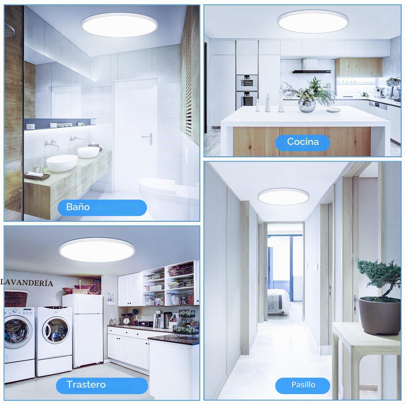 OUILA Plafón LED redondo plano - Plafón Ø40CM LED 36W 6500K 3600LM IP44 Lámpara de baño impermeable, lámpara de cocina Plafón blanco frío para cocina, baño, dormitorio, pasillo, sótano