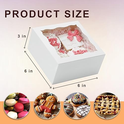 Miniatura 3 de XIINHPKGG - 50 cajas de galletas de 6 x 6 x 3 pulgadas cajas de panadería con ventana, cajas de golosinas, cajas de fresas, mini cajas de pastel