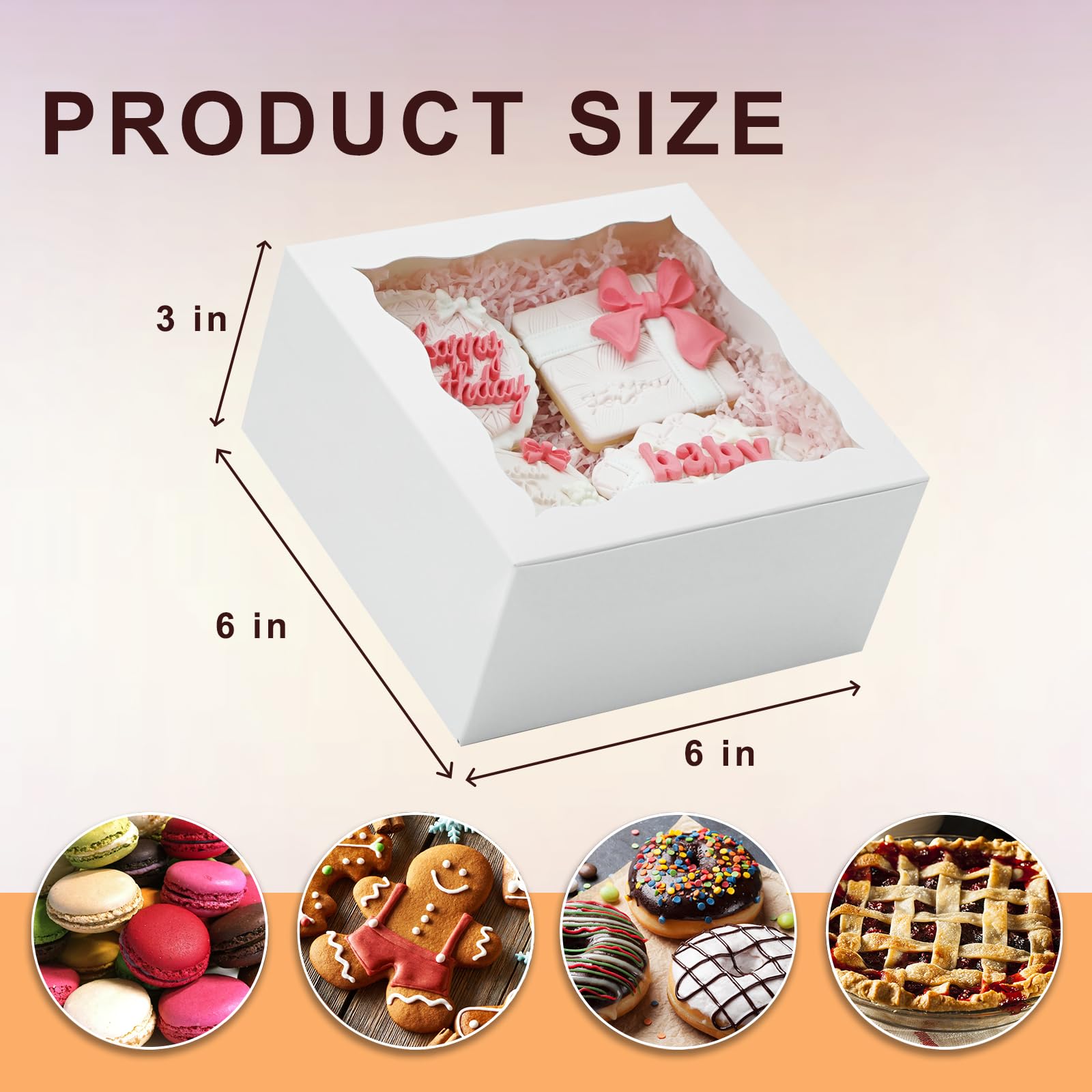XIINHPKGG 50 cajas de galletas de 6 x 6 x 3 pulgadas: cajas de panadería con ventana, cajas de golosinas, cajas de fresas, mini cajas de pastel para cupcakes, dulces, chocolates, fresas, postres,