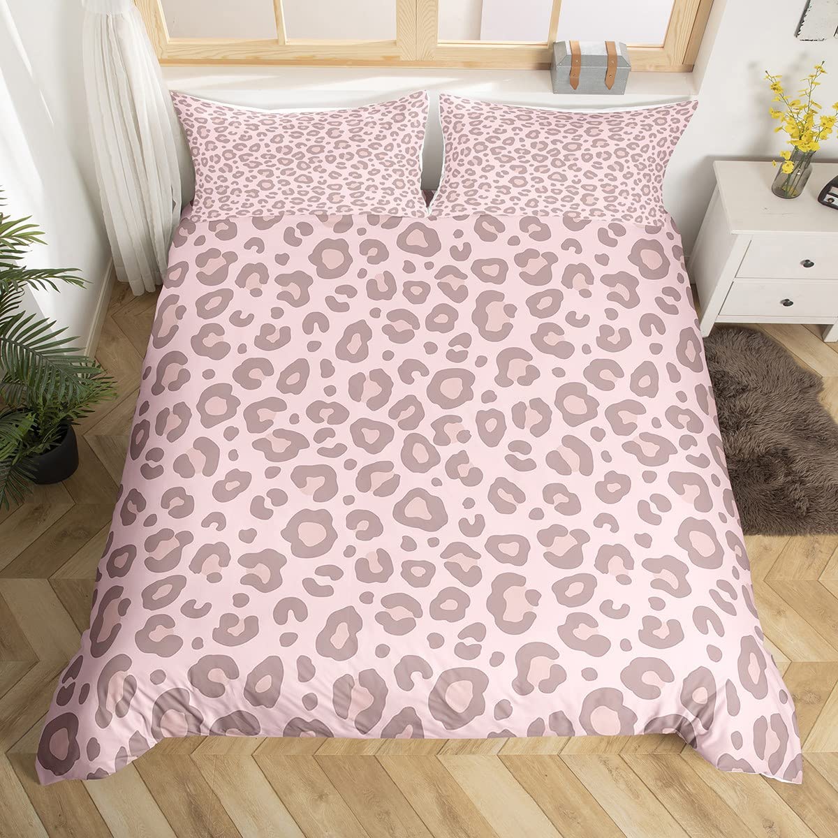 Loussiesd Rosa Leopard Bettbezug Set 135x200cm Kinder Bettwäsche Ultra weich Safari Tierfell Muster Reißverschluss