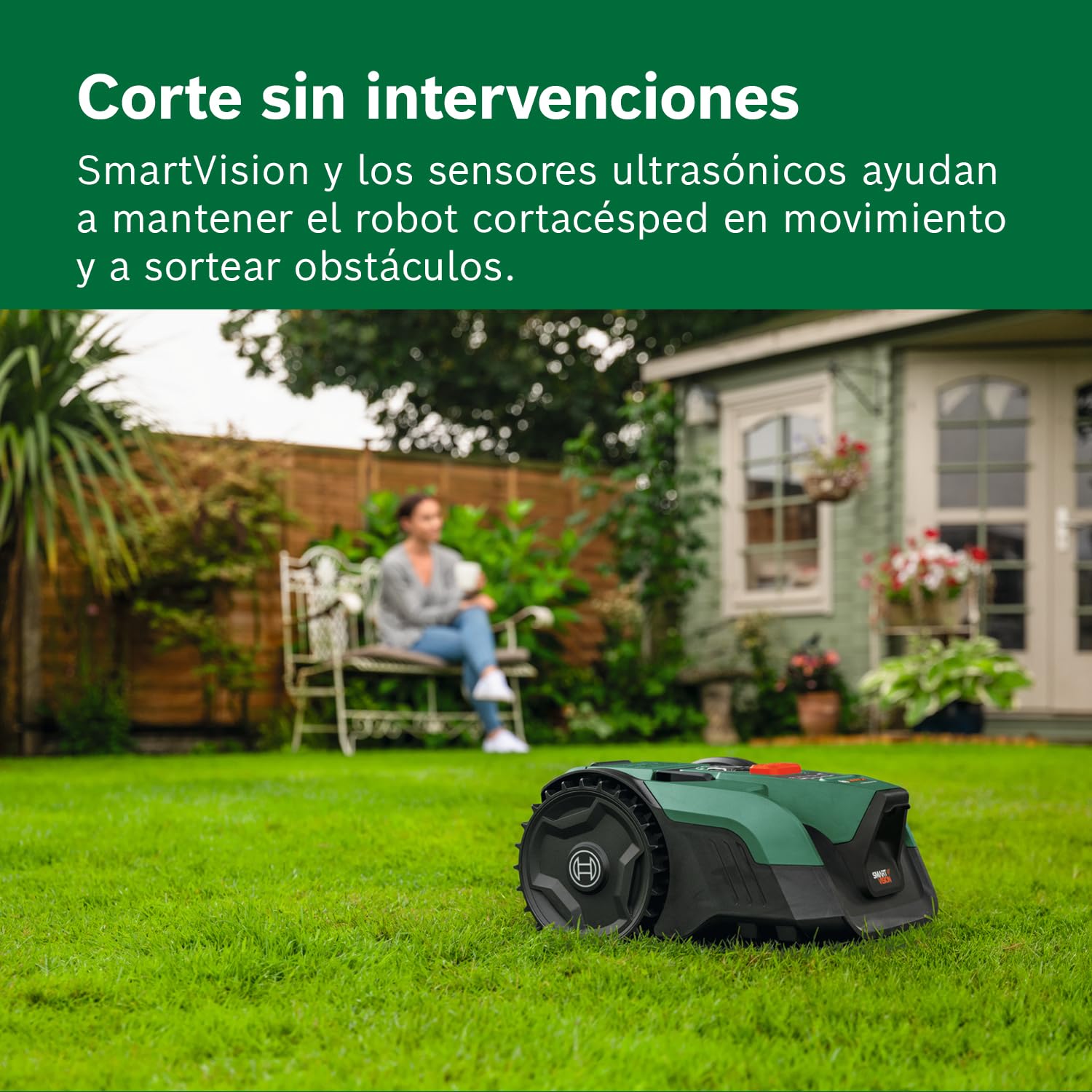 Robot cortacésped a batería VISIMOW18V-200 de Bosch (para superficies de césped de hasta 200 m², anchura de corte: 18 cm, altura de corte: 20-60 mm, sin batería)
