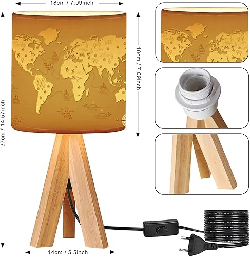 Miniatura 6 de OEPWQIWEPZ Trípode lámpara de mesa de mesita de noche de madera con pantalla de tela de lino para cuarto de bebé, dormitorio, sala de estar,