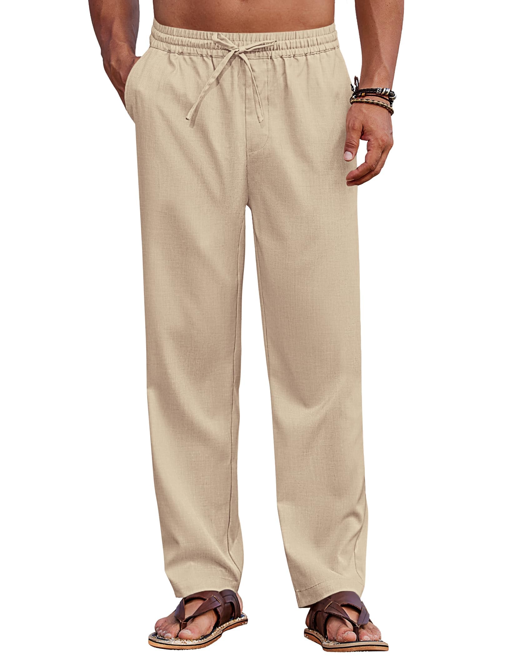 COOFANDY Herren Hose Lang Freizeithose mit Kordelzug Leichte Sommerhose Elastische Taille Strandhose mit Taschen Sommer Hosen