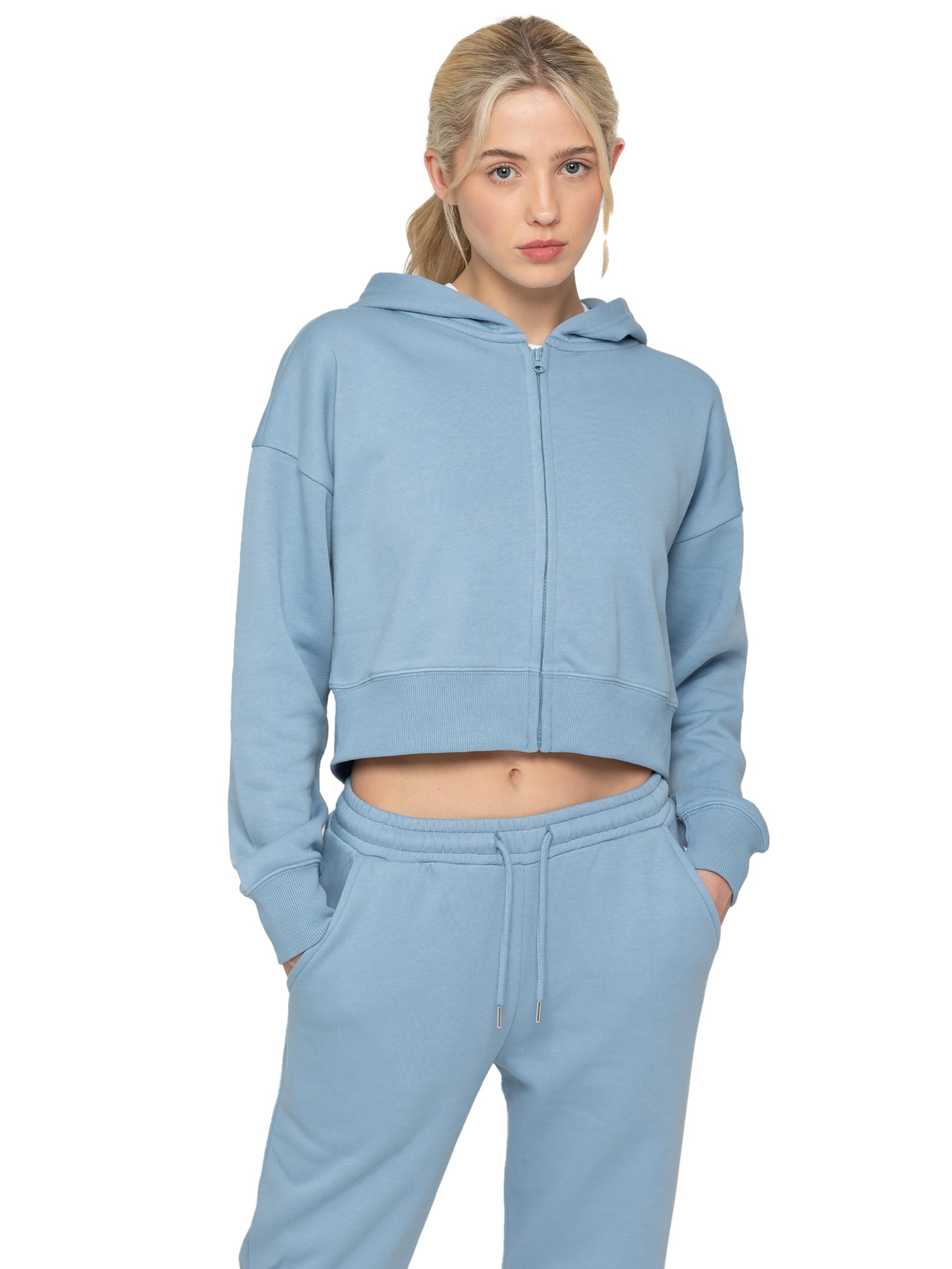 989Zé ENZO Womens Hoodie Top Casual Fleece Cropped Sweatshirt With Hood Crop Hoody (UK, Alpha, XL, Regular, Regular, Blue With Zip)