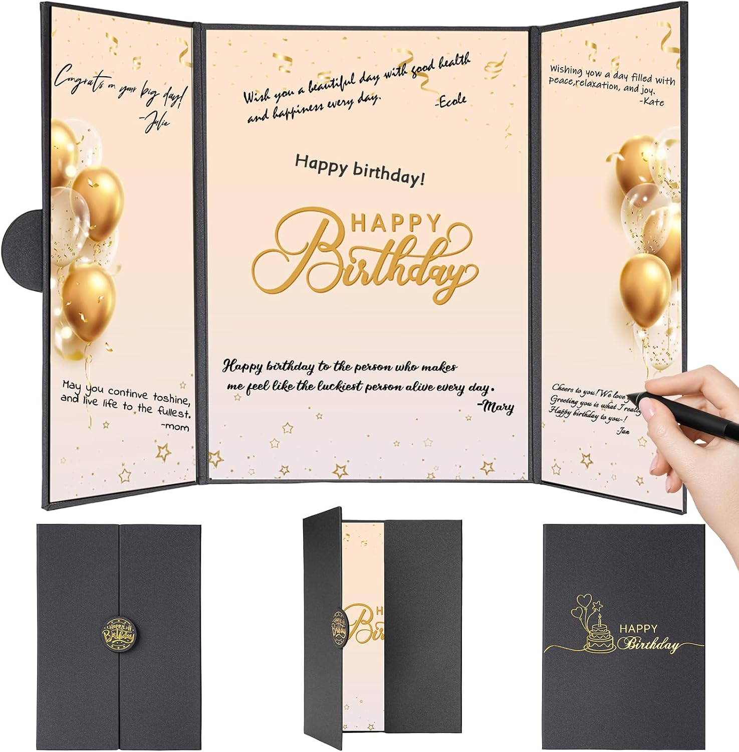 Black Gold Birthday Party Decorations, Birthday Guest Book 18"x12"