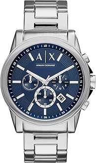 Outerbanks Men's Quartz Watch with Blue Dial and Silver Stainless Steel Bracelet AX2509