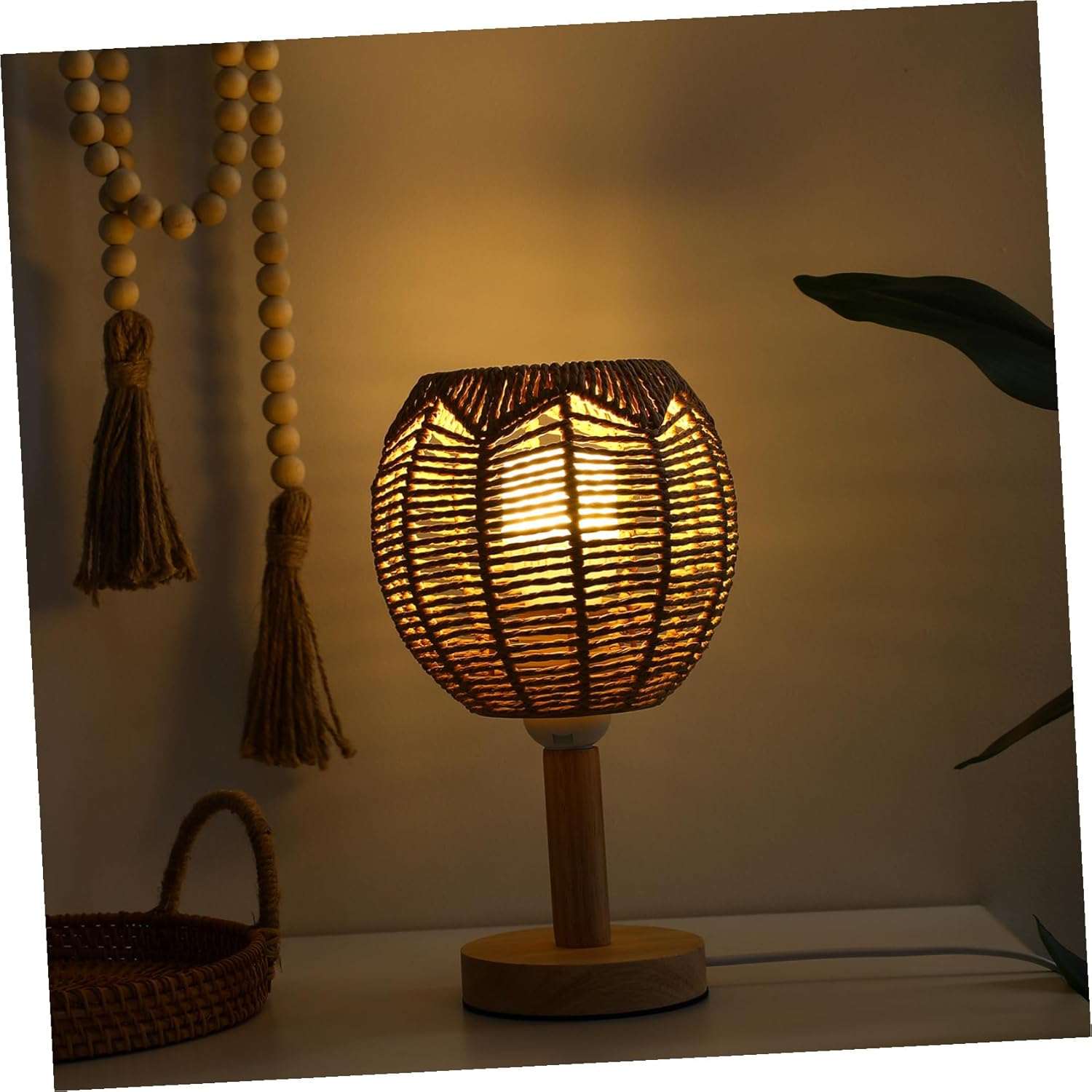 STOBAZA Rattan Pendant Lampshade Woven Light Cover Farmhouse Handmade Lamp Shades Chandelier Guard Lamp Cage Art Crafts or Living Room Bedroom Hotel Restaurant Decor