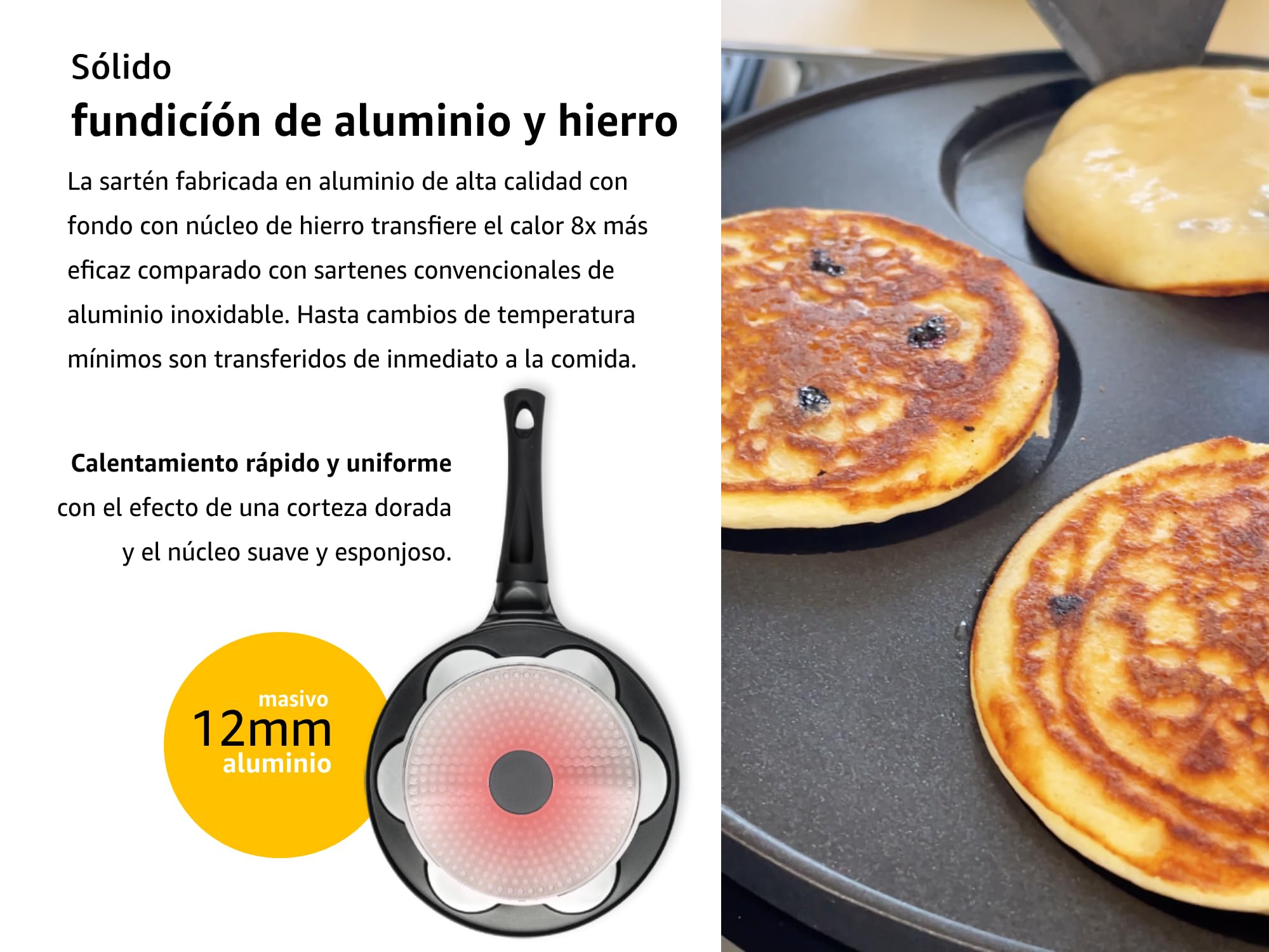 endusor sartén tortitas y pancakes | Sarten de 26cm de diametro con 7 hoyos y protección antiadherente | Todo Tipo de Cocinas e Inducción | Sartén divida para huevos fritos panqueques trotillas
