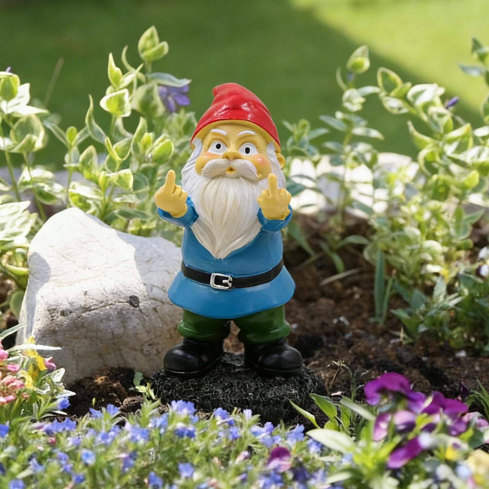 Enano de Jardín con Dedo Medio, Figura de Jardín Divertida Hecha de Resina para Exterior, Decoración Atrevida para Jardín, Terraza y Balcón