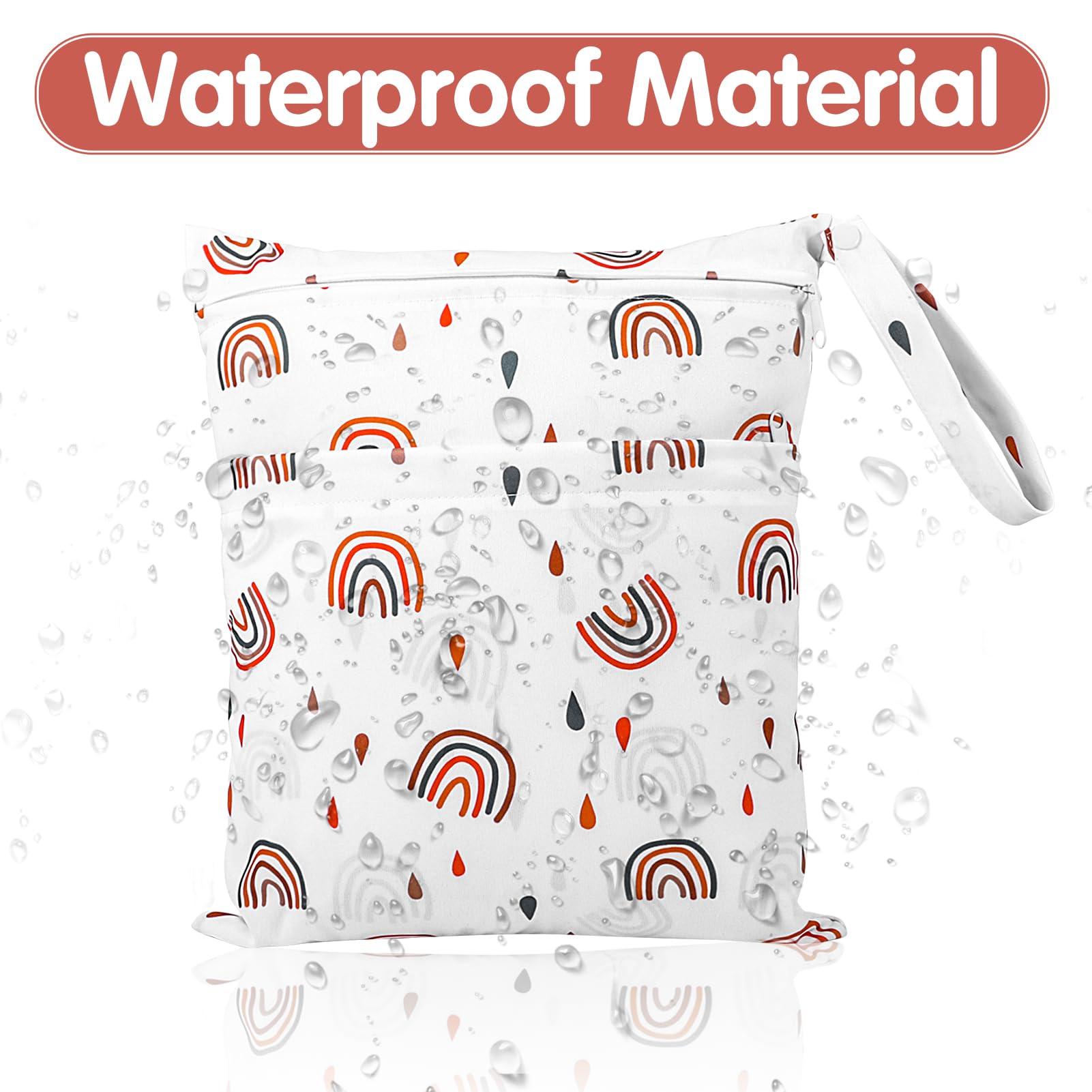 Radsocken 2 Packs Wet Bag,Waterproof Wet Dry Bags Reusable Washable Cloth Diaper Bags Nappy Bags with Double Zipper Pockets for Baby Items Wet Clothes Swimming Gym Pool Beach Bag(Blue+Orange) - Image 4