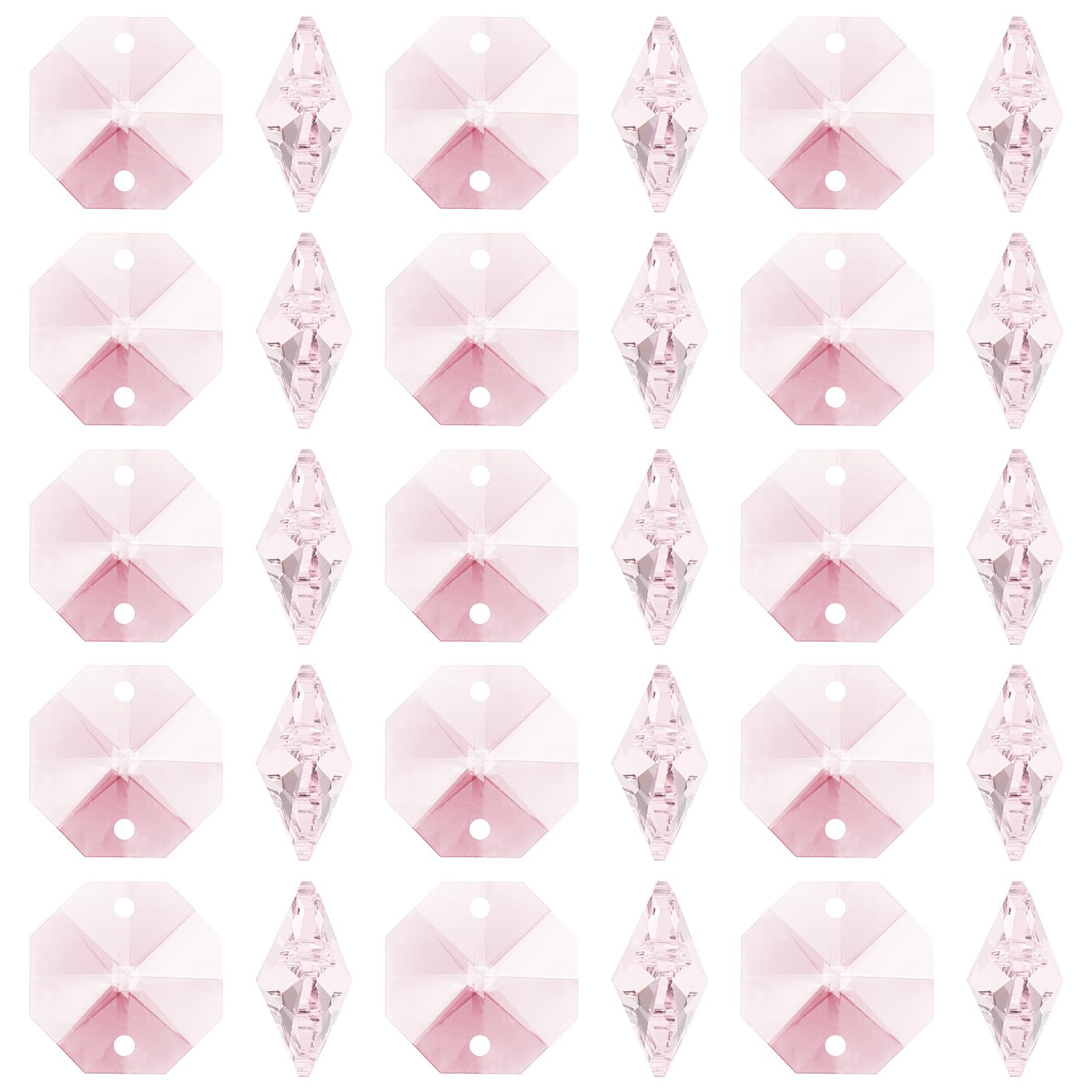 PATIKIL K9 Crystal Octagon Beads 2 Holes Pendants, 100 Pack 14mm Chandelier Prisms Parts Ornaments Hanging Beads for DIY Arts Crafts Decoration, Pink