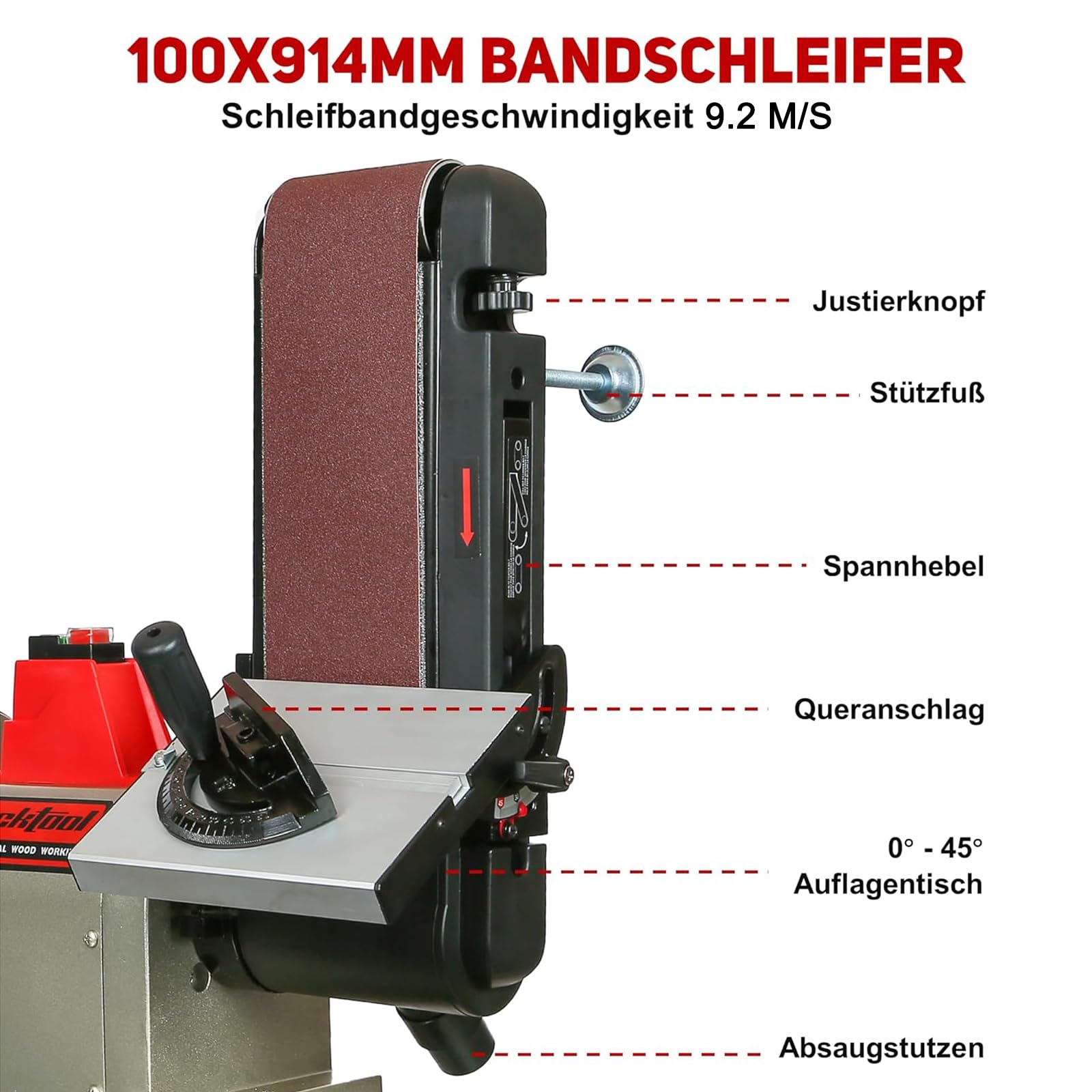 BUCKTOOL BD4801 Ponceuse à bande 4 po x 36 po et ponceuse à disque 8 po avec moteur à entraînement direct 3/4HP
