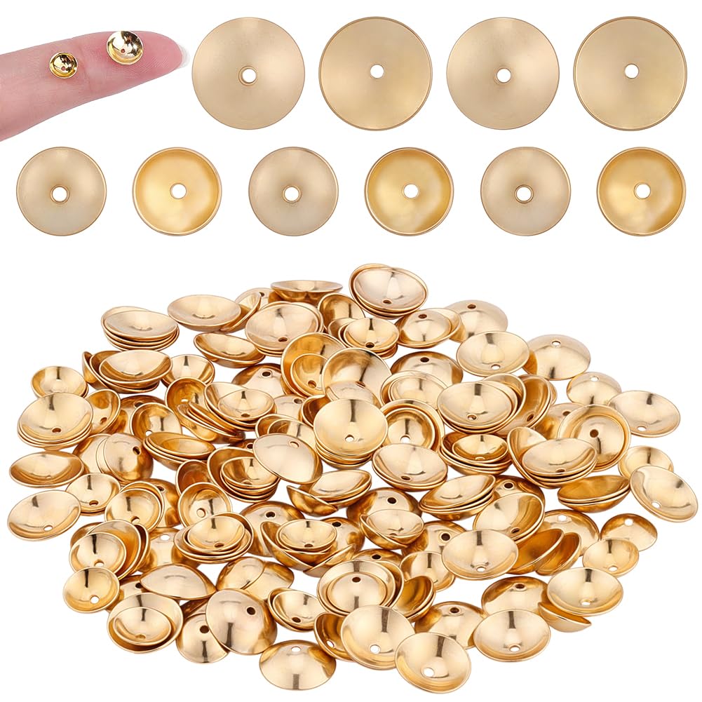Beebeecraft 200 Pezzo 6/8 Tappi A Sfera in Acciaio Inossidabile da 304mm Tappi Distanziatori A Mezza Sfera Placcati in Oro 18K per Bracciali Collane Orecchini e Altri Gioielli.