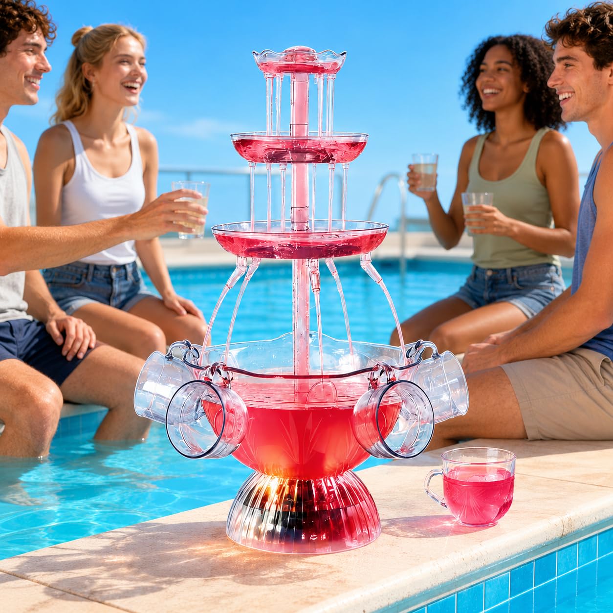 Dispensador de bebidas con 5 tazas reutilizables para fiestas, eventos, bares, cafeterías y reuniones, ideal para servir bebidas elegantes fácilmente