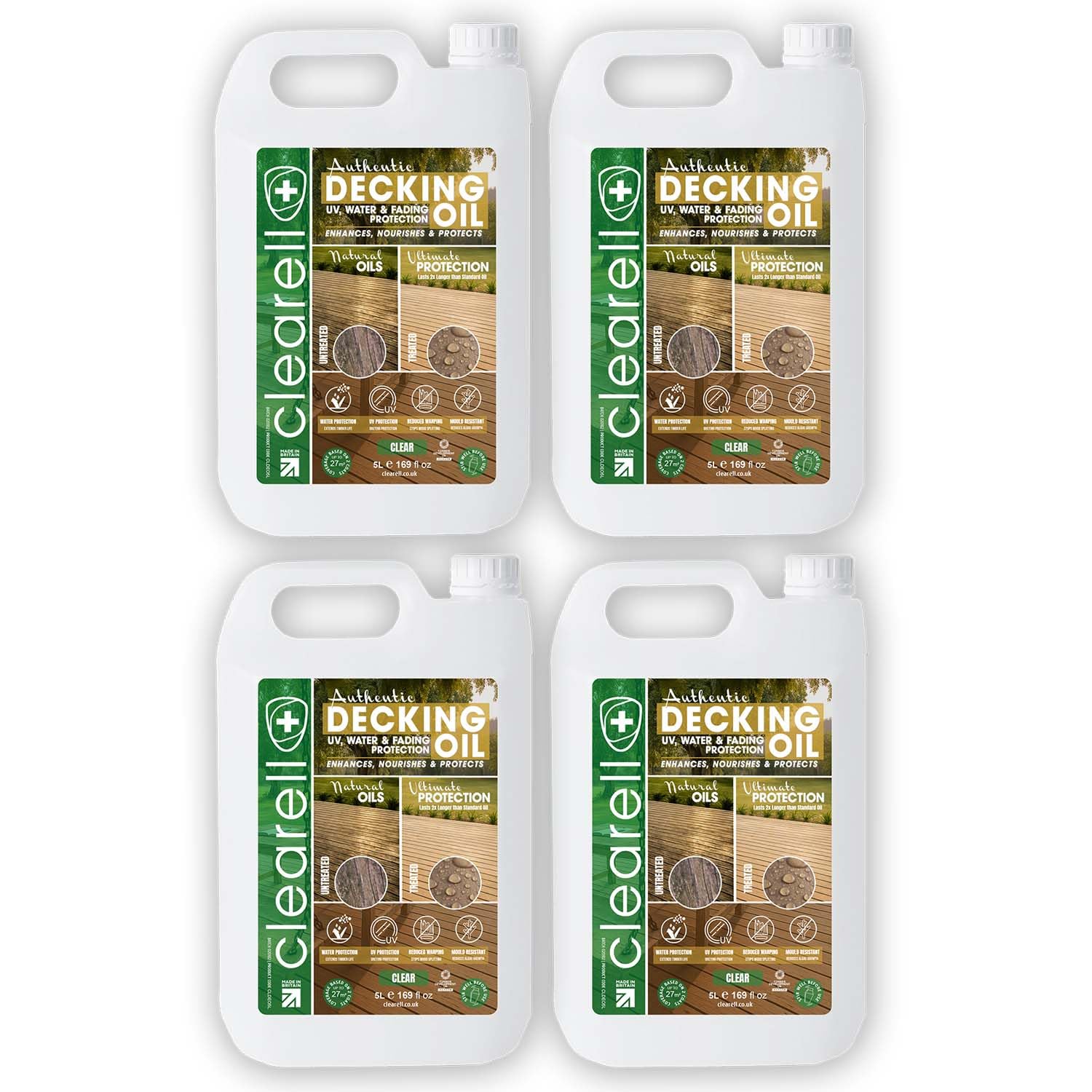 Clearell 20L | Decking Oil | Clear – Nourishes & UV Protects Outdoor Wood - Water Protection Sealer & Preserver Suitable for All Softwood & Hardwood Decking, Fences, Sheds & Furniture - 20 litres
