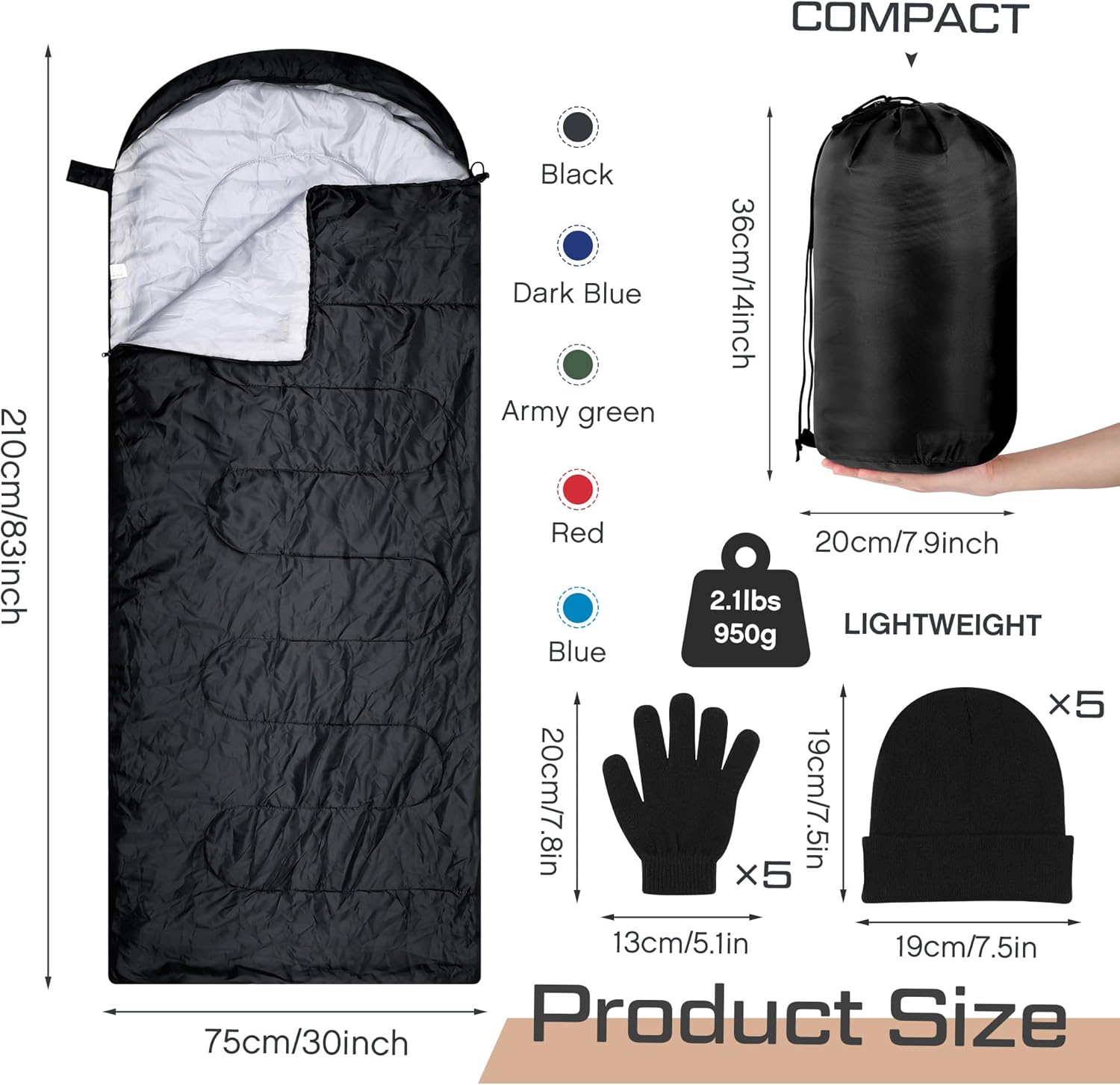 Tranqun 5 Packs Sleeping Bags for Homeless 5 Winter Beanies 5 Gloves Adults 0 Degree Camping Sleeping Bag Waterproof Lightweight for Donation Shelter