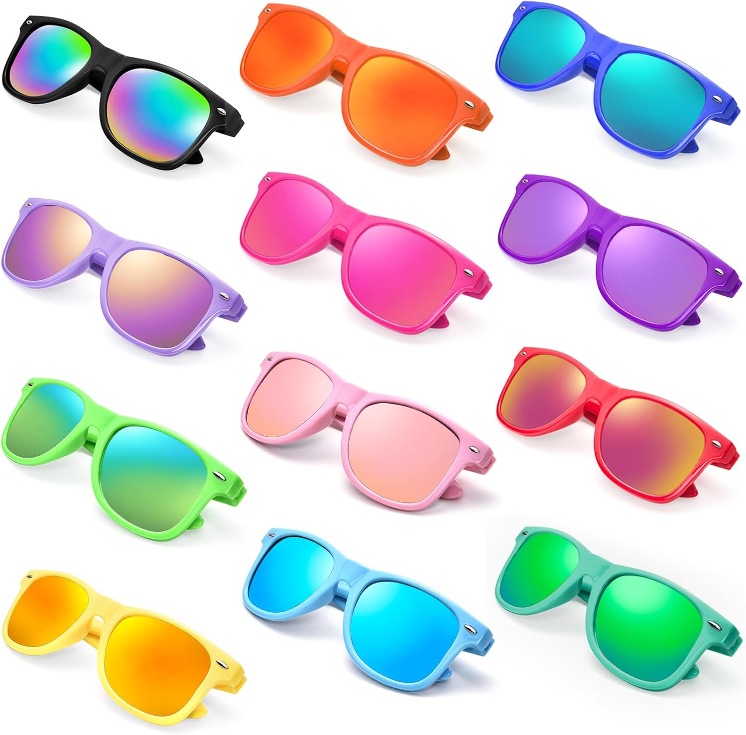 12/24 Pack Wholesale Retro Neon Colors Party Favor Supplies Unisex Sunglasses Bulk for Adults Teens, UV400 Protection