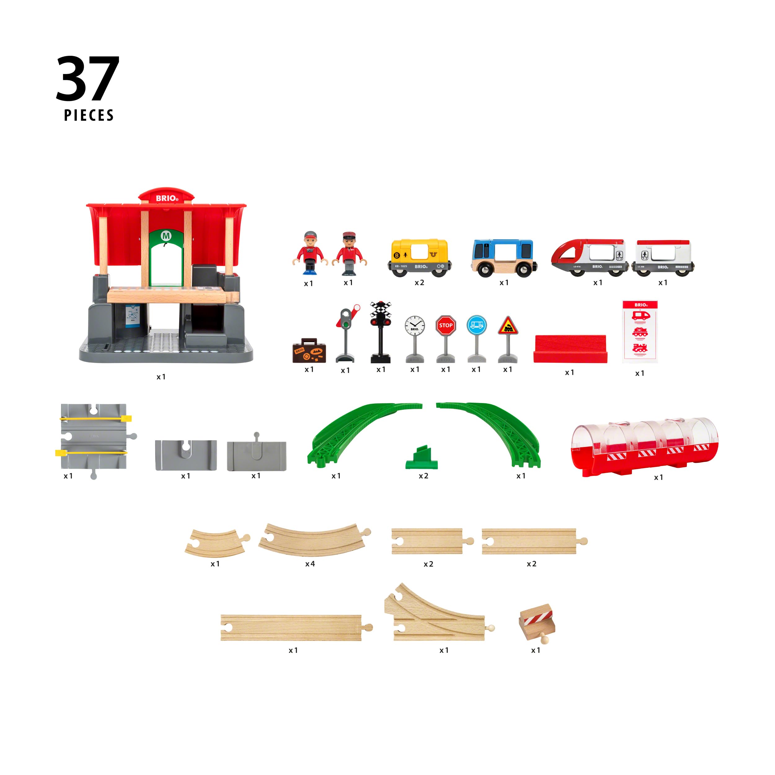 BRIO World 33989 Großes City Bahnhof Set - Umfangreiches Holzeisenbahn-Set mit Umsteigebahnhof - Empfohlen ab 3 Jahren