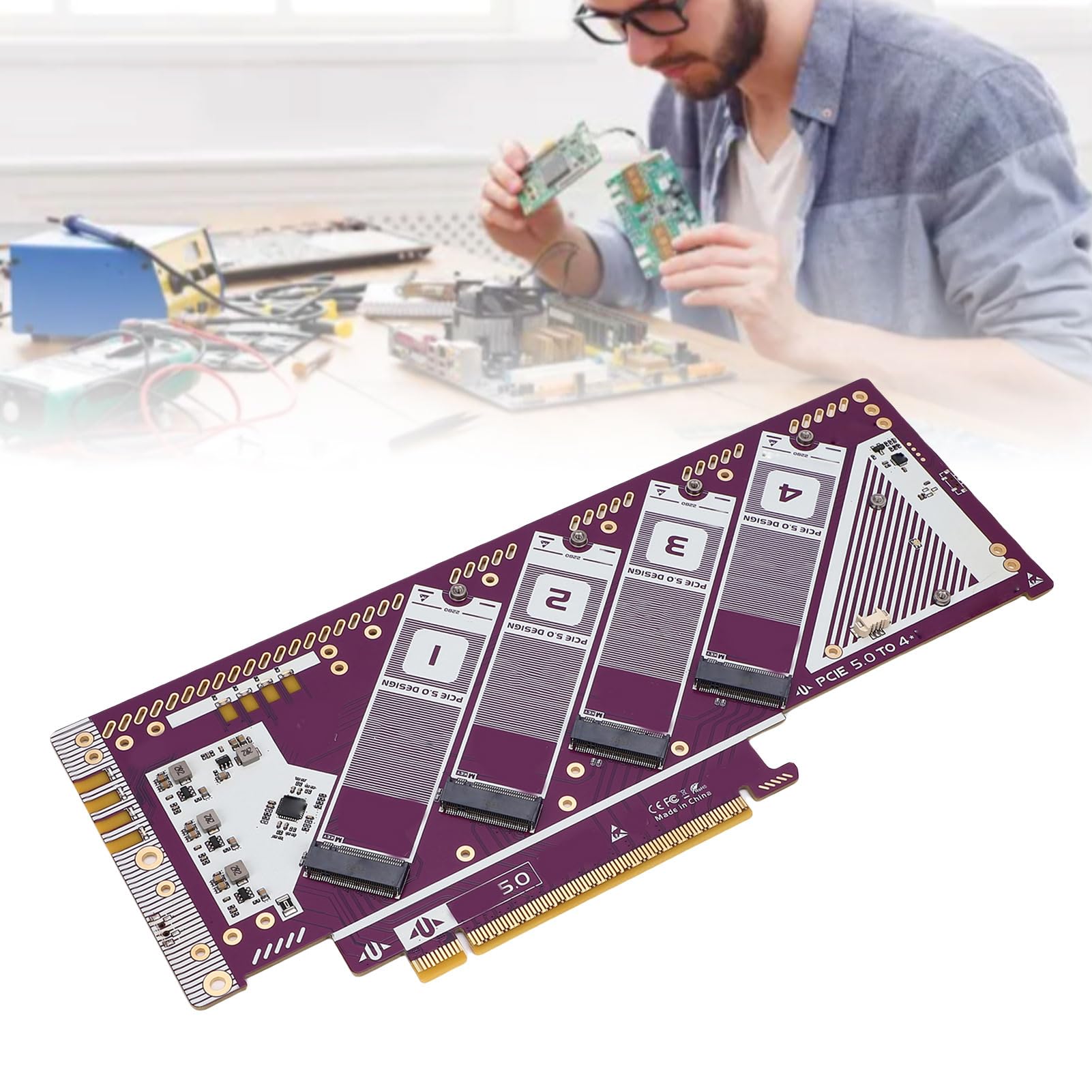 SUNGOOYUE PCIE 5.0 NVME M.2 Adattatore Scheda, X16 Slot su NVME SSD Extension Card Desktop Aggiornamento del Computer Desktop per PC da Gioco e Modifica Video