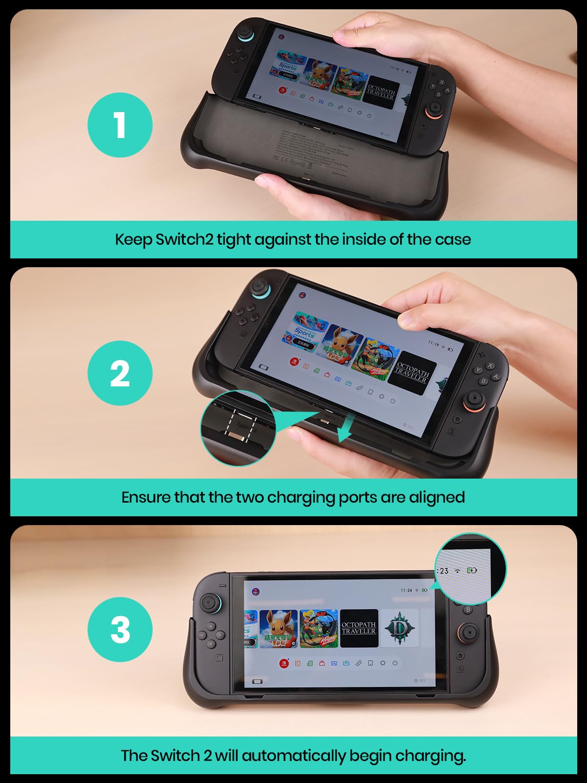 GagaKing 10000mAh Akku Hülle für Nintendo Switch 2, LED-Anzeige Schnellladegerät mit Spielkarten für Switch 2, Dockable Ergonomische Schutzhülle Tragbar Case Cover, Switch 2 Zubehör