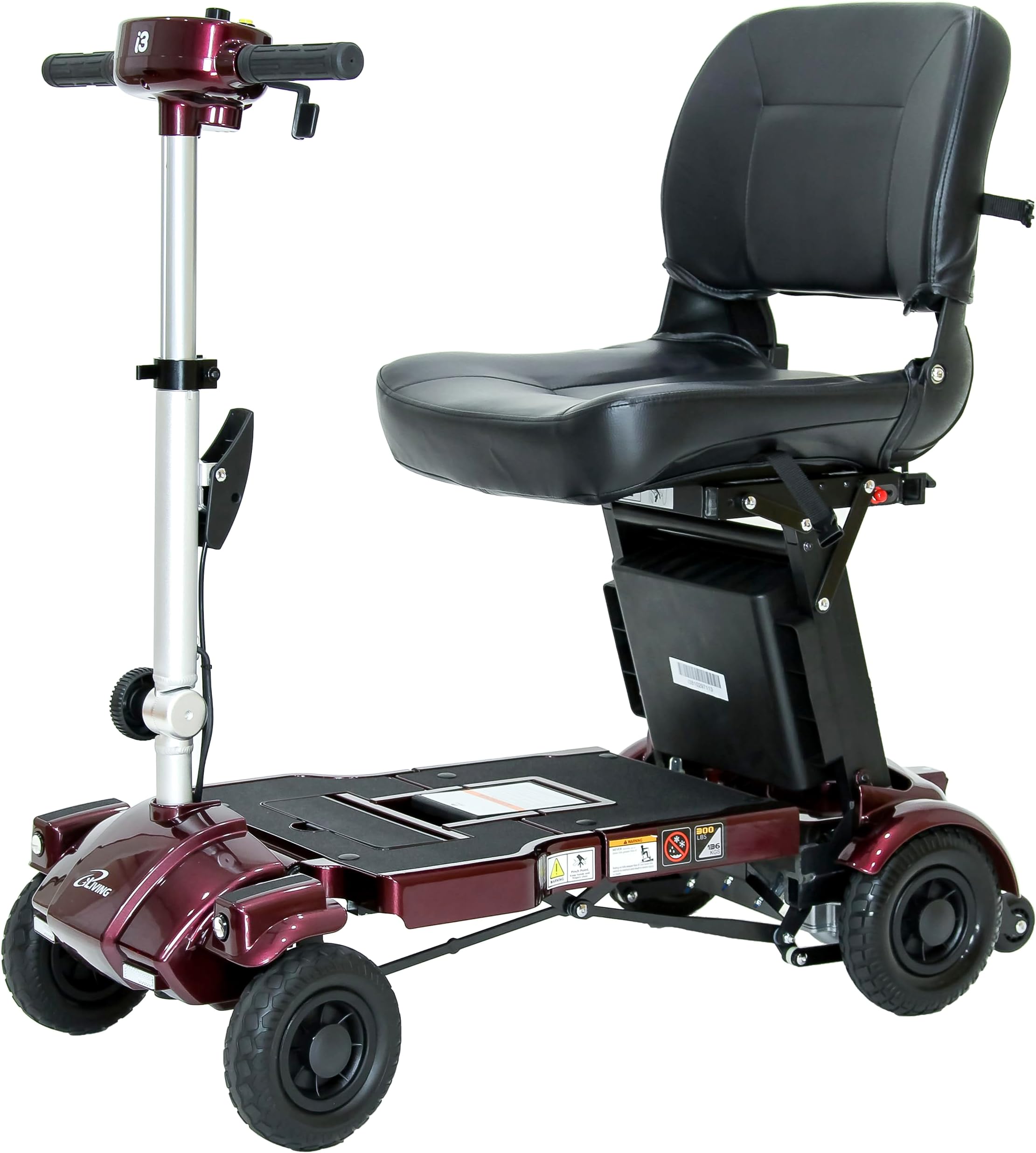 iLIVING USA i3 Foldable Electric Scooter Mobility for Seniors and Adults Alternative to Wheelchair Portable and Travel Friendly, with 18-Inch Deluxe Seat, Burgundy (i3-R-S18)