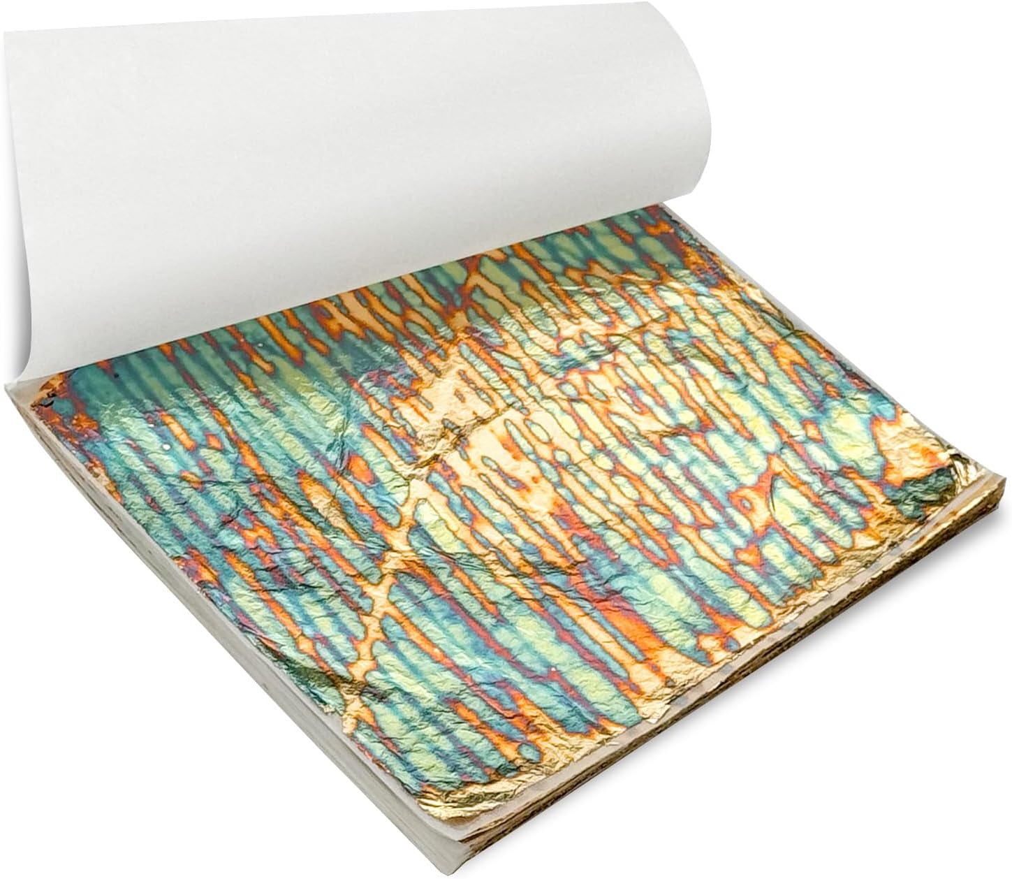 Variegated Gold Leaf Sheets 50pcs, Colorful Imitation Gold Foil Sheets Paper Booklet for Art Craft Painting Gilding Decoration, 14 x 14cm, Stripe