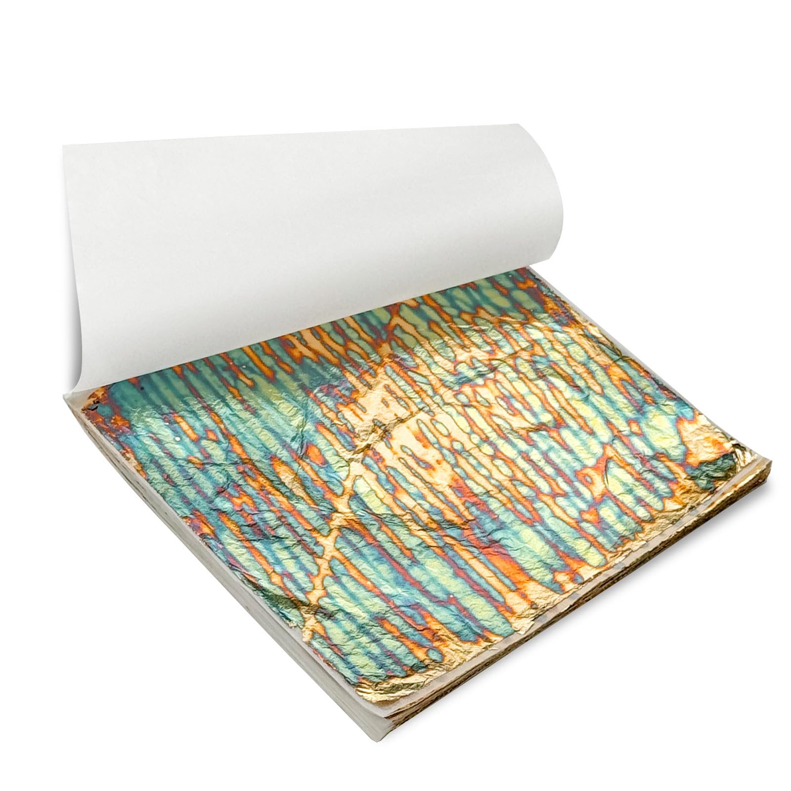 Variegated Gold Leaf Sheets 50pcs, Colorful Imitation Gold Foil Sheets Paper Booklet for Art Craft Painting Gilding Decoration, 14 x 14cm, Stripe