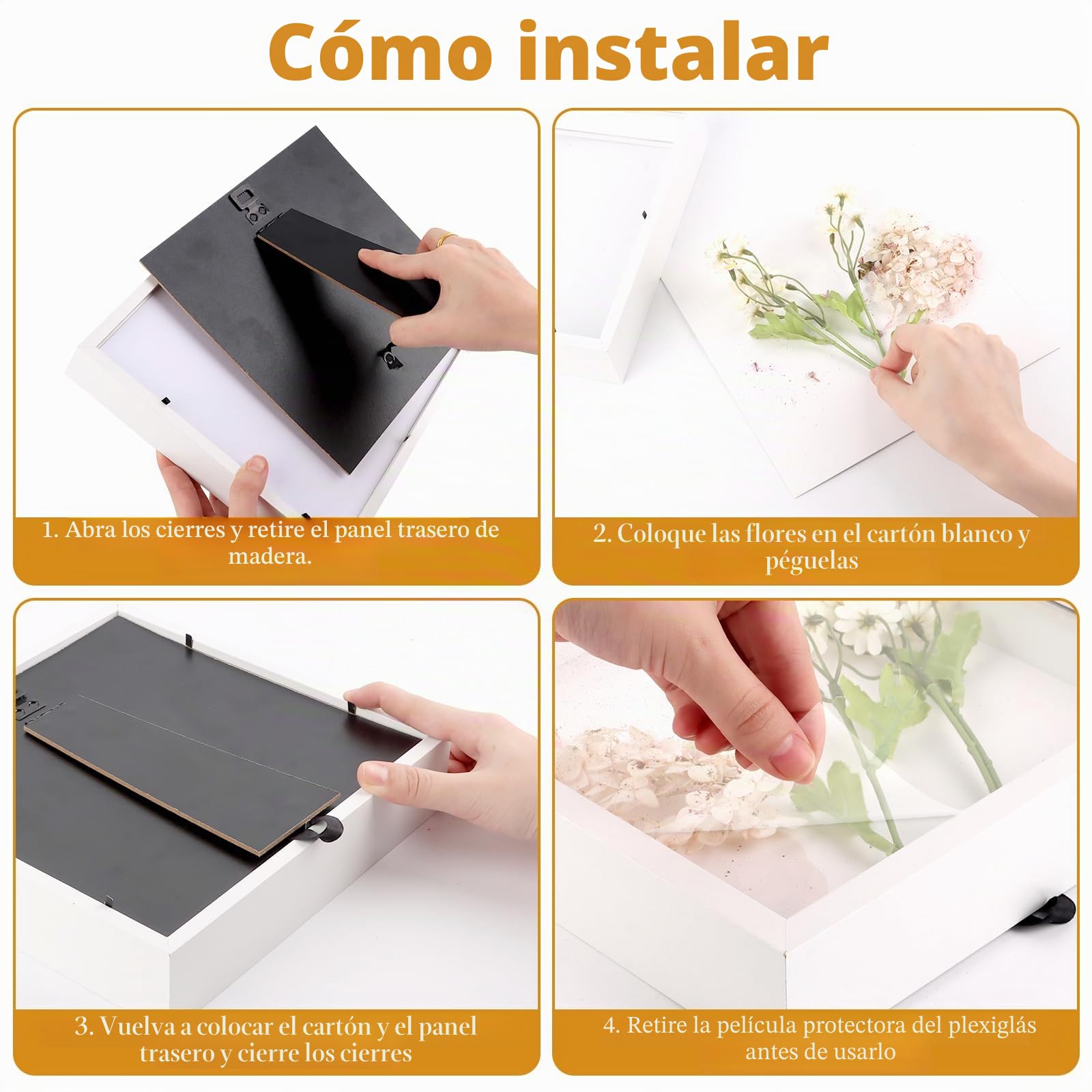 NVIYAM Marcos con Profundidad, 20 x 20 cm Marcos de Fotos 3D, Marco de Madera Profundo para Rellenar 3D para Fotos, Flores, Recuerdos, Manualidades, Souvenirs, Recuerdos de Bodas, Blanco