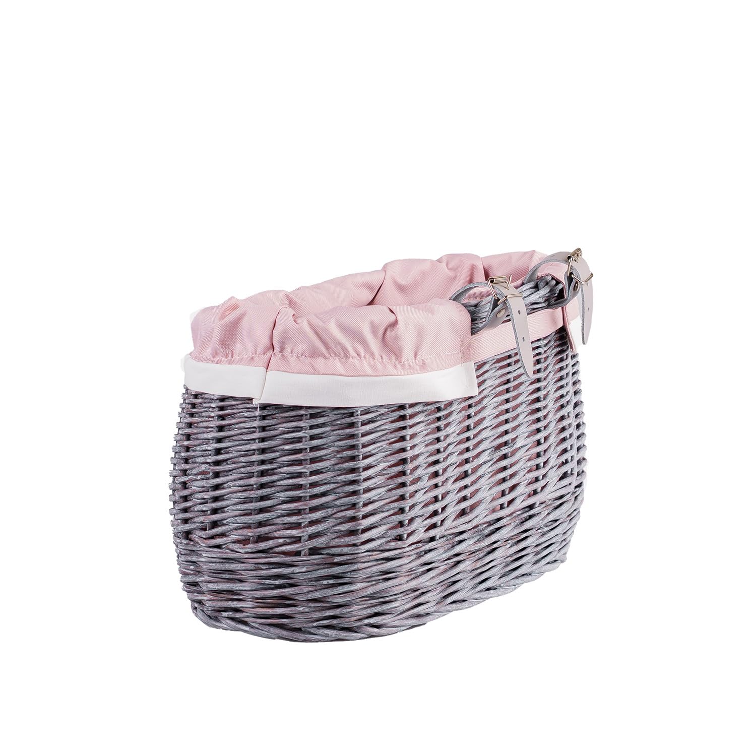 Cestino per la spesa anteriore, grande, intrecciato, stile retrò, in vimini, vintage, cestino per la spesa (grigio_rosa)