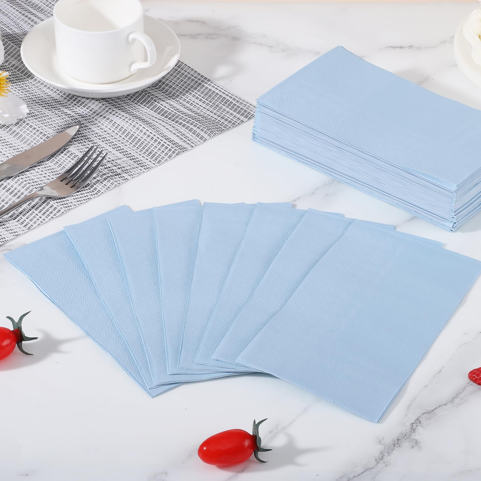 NatNarr 60 servilletas desechables azules claras, servilletas de papel decorativas para baño, servilletas de papel azul bebé para bodas, baby shower, baño, kithchen