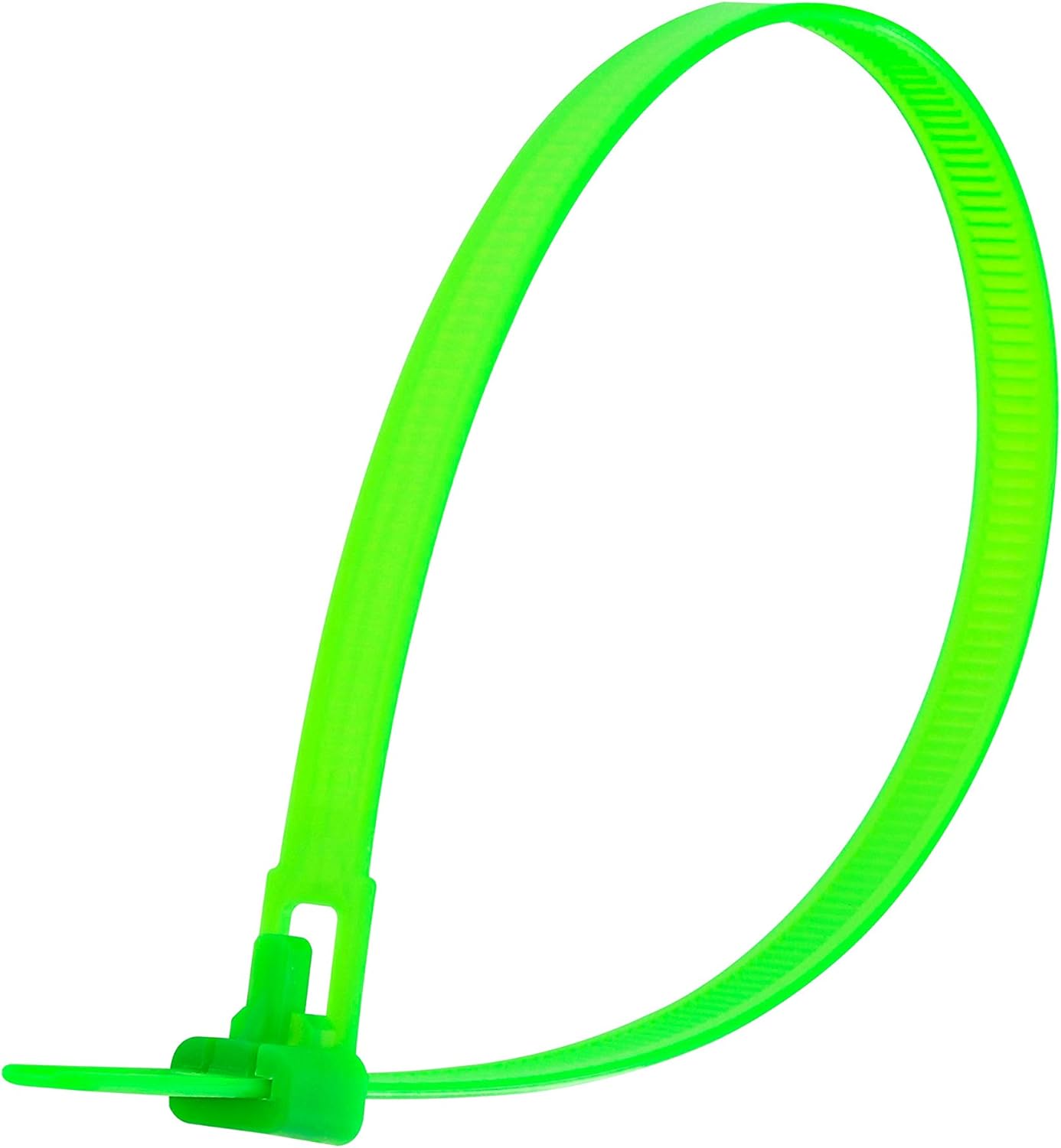 8 Inch Fluorescent Green Standard Releasable Cable Tie - 100 Pack