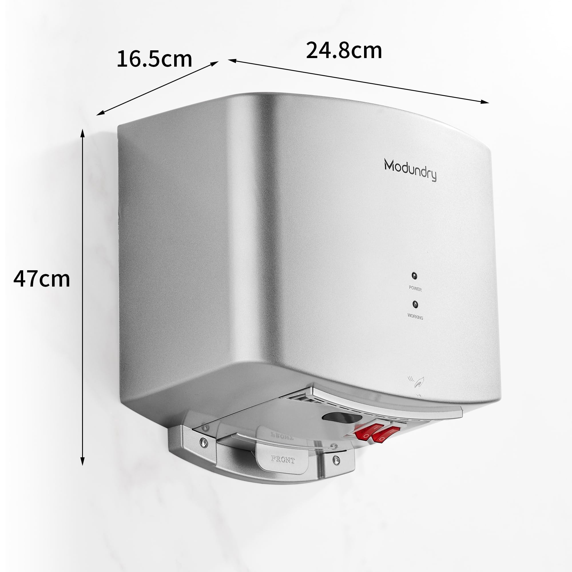 Asciugamani ad Aria Elettrico con Fotocellula, Asciuga Mani Automatico Professionale a Parete, per Commerciale e Famiglia Bagno e Servizi igienici, ABS Argento