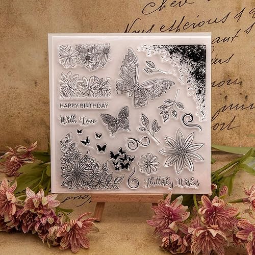 LZBRDY Sellos de manualidades con hojas de flores, mariposas, palabras, animales, para álbumes de recortes, tarjetas, cumpleaños, Acción de Gracias,