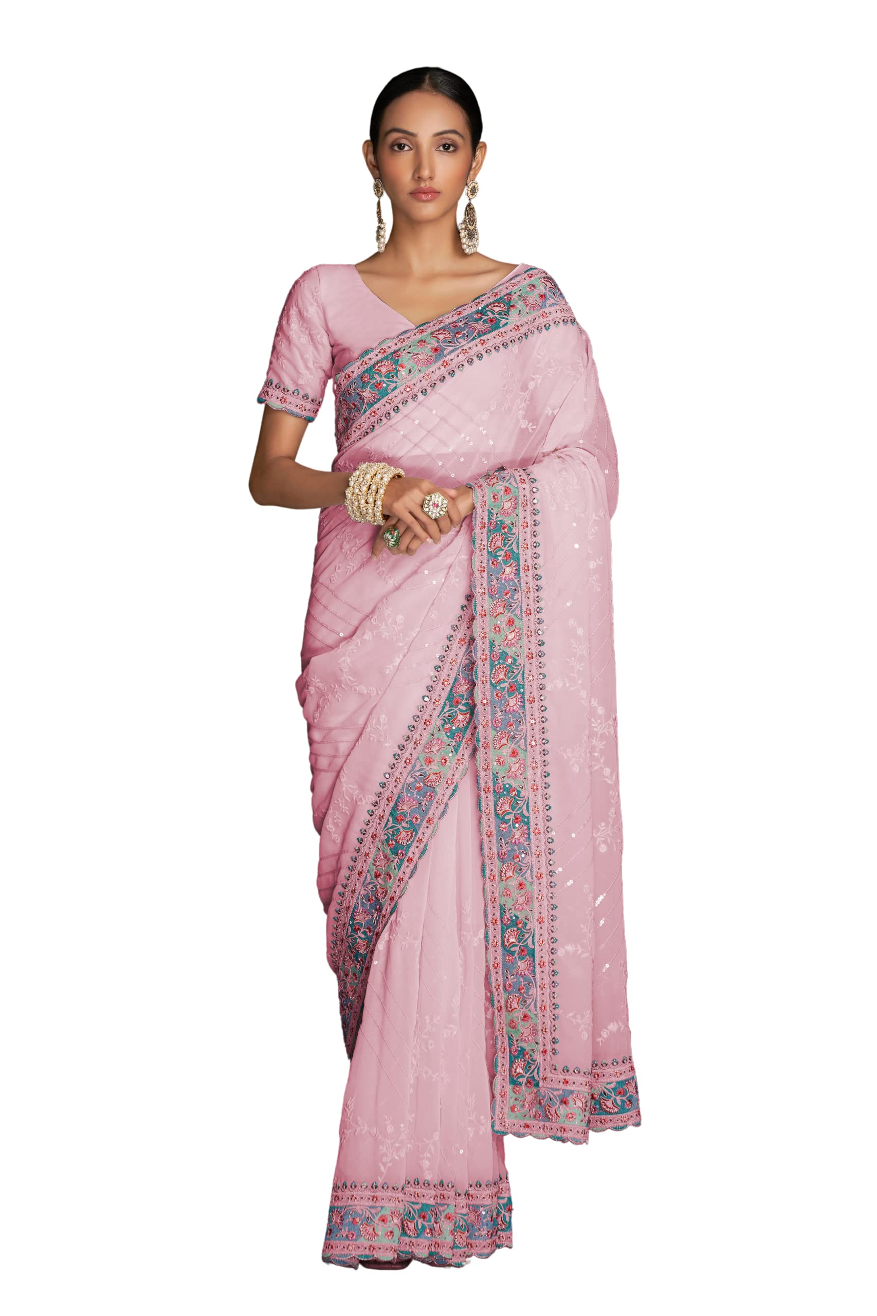 FUSIONICPink color designer celebrity saree with blouse.
