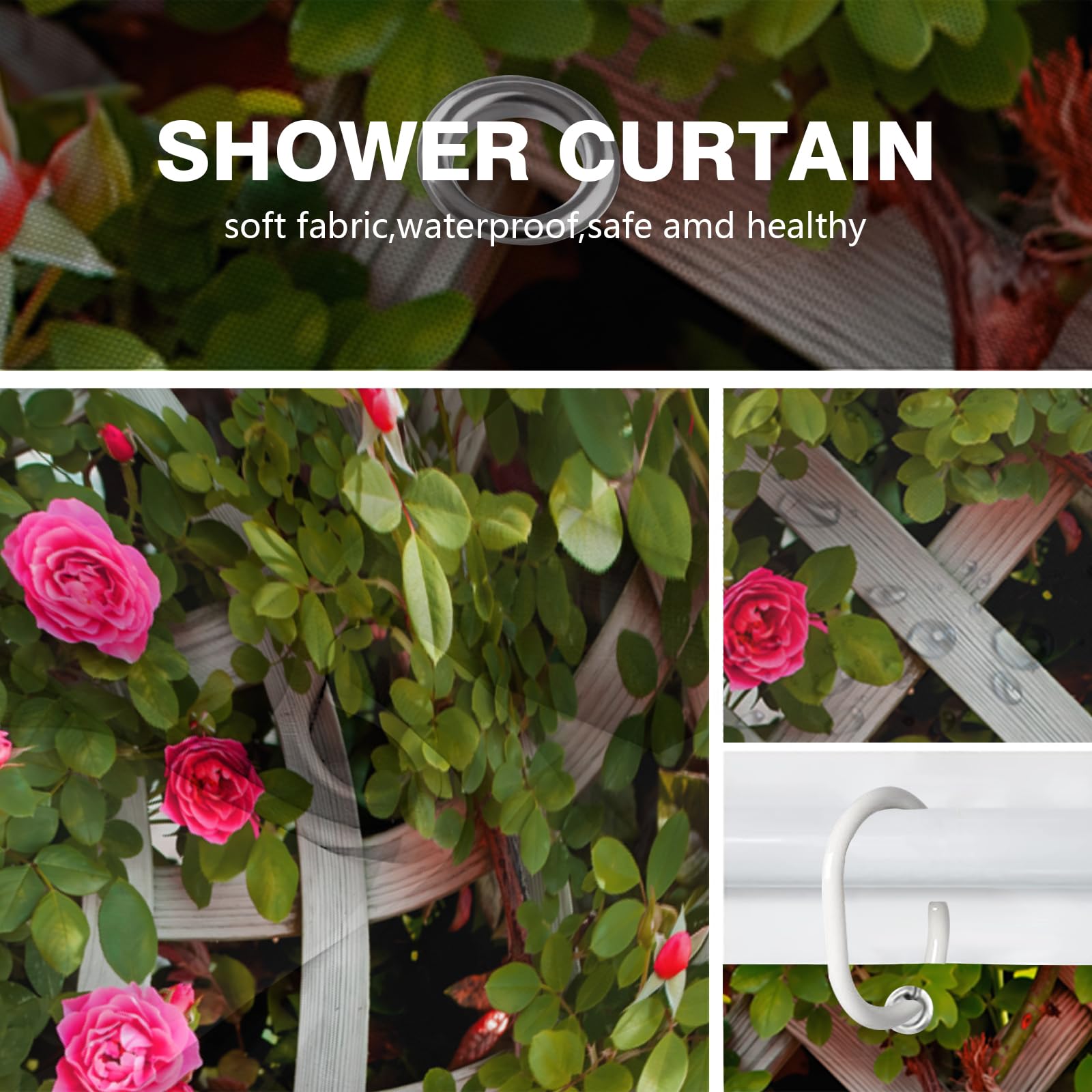 Newhomestyle Spring Roses Flower Outside Garden Shower Curtain, Summer Waterproof Bathroom Curtain - Image 3
