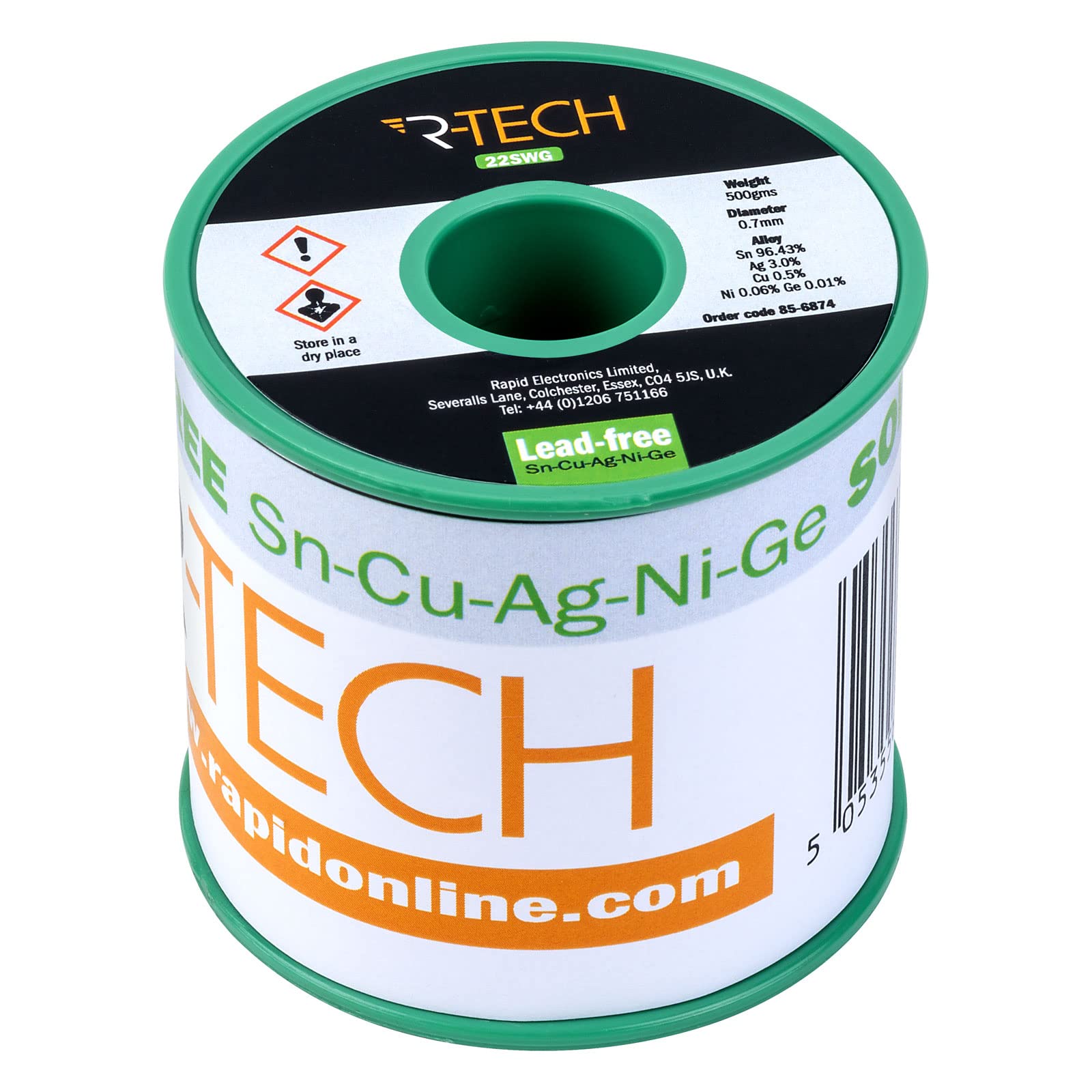 R-Tech 856874 Lead-Free Sn-Cu-Ag-Ni-Ge Solder 22Swg 0.7Mm 0.5Kg