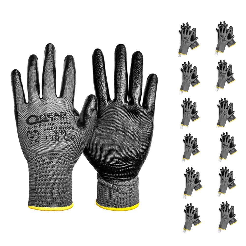 Sponsored Ad – 12 Pairs Nitrile Rubber Coated Work Safety Gloves, Multi-Function,Light-Weight,Good Abrasion, Oil/Greasy Resistance palm (8/Medium)