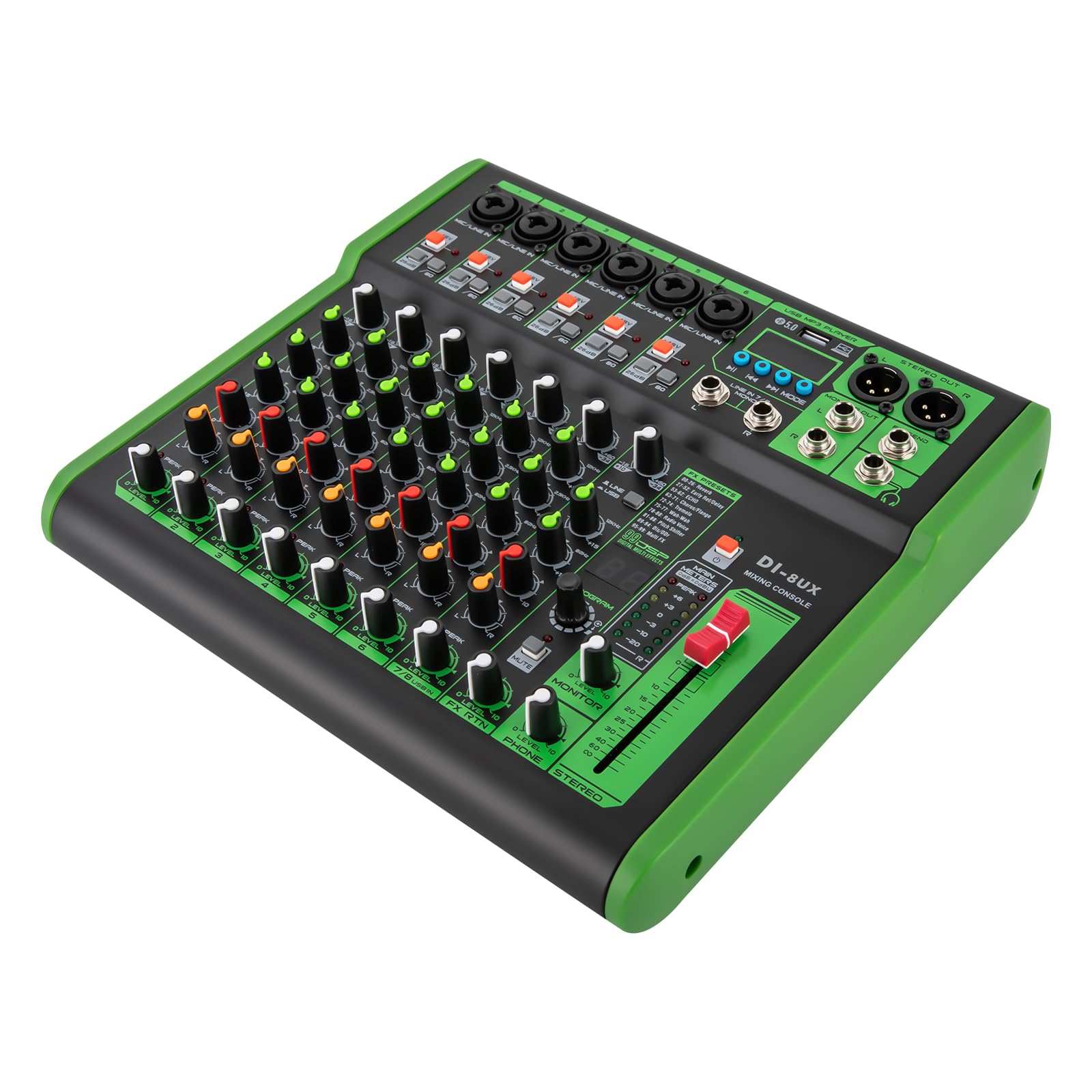 Mixer audio professionale, alimentazione phantom, preamplificatore per microfono, serie DI-4UX, verde, 19,3 x 26 x 4,5 cm