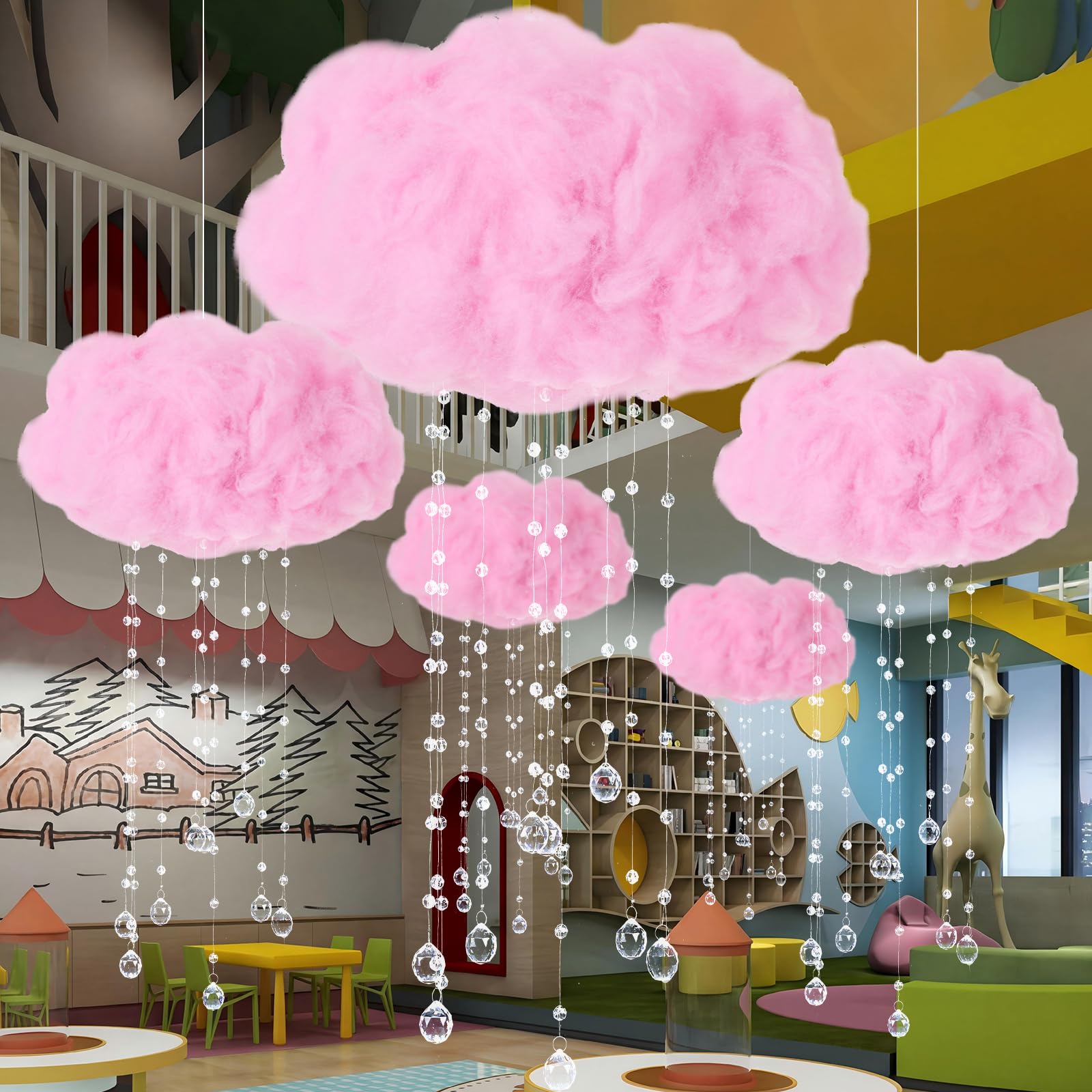 Marsui Künstliche Wolkenrequisiten, LED-Lichterkette, zum Aufhängen, 3D-Baumwolle, Wolke, Klassenzimmer, Schule, Dekoration, Regentropfen für Zimmer, Decke, Babyparty, Party, Hochzeit, Kinderzimmer