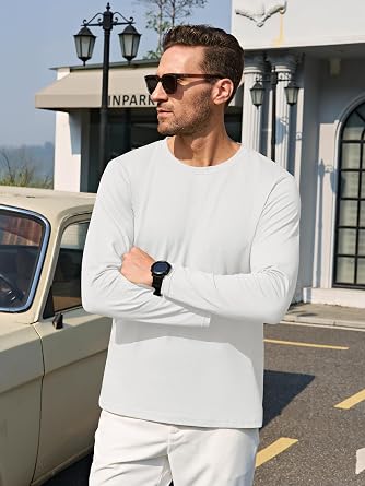 Cavva Men's Long Sleeve T Shirt Cotton Plain Tshirts Crew Neck Casual Tops