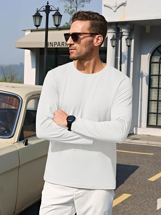 Cavva Men's Long Sleeve T Shirt Cotton Plain Tshirts Crew Neck Casual Tops