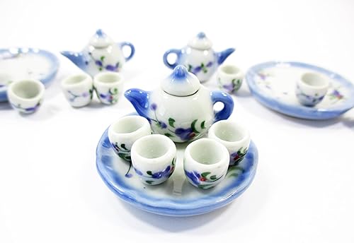 Casa de muñecas en miniatura de cerámica orquídea pintura café té taza de té set suministro 13242