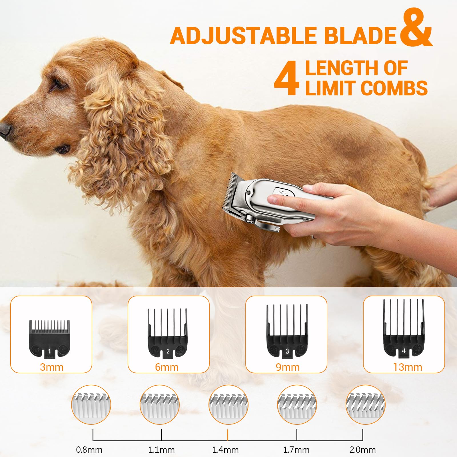 YAZEKY Maquina Cortar pelo Perros Profesional, Cortapelos Perros y Gatos Silenciar, Cortapelos para Mascotas con 4 Cabezales de Corte y Potente Motor para Cuerpo Rostro Orejas Patas y Otras Partes