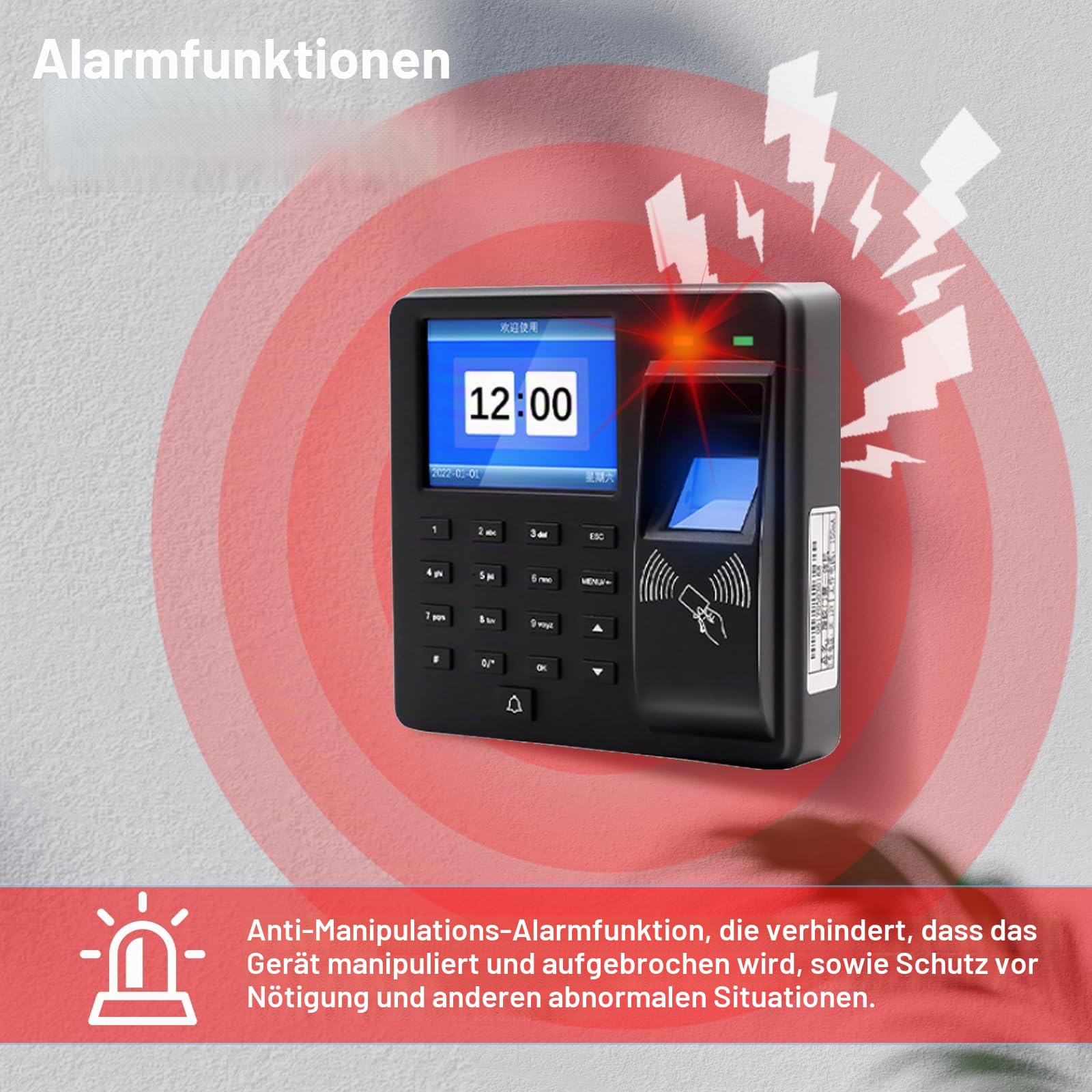 Zeiterfassung für Kleinbetriebe, Fingerabdruck Stempeluhr mit 10 RFID Karten, 1000 Fingerabdrücke Arbeitszeiterfassung für Kleinbetriebe, 25 Sprachen Arbeitszeiterfassung Stempeluhr