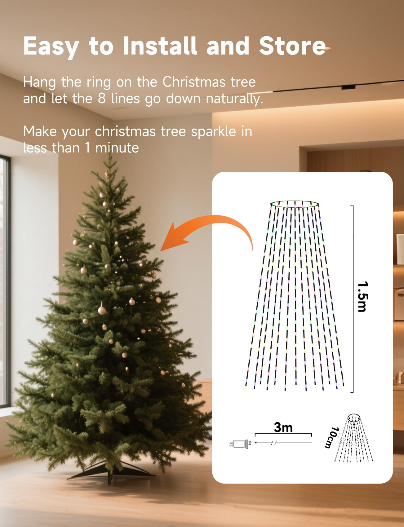 Aigostar RGBIC Smart Lichterkette mit Ring für Weihnachtsbaum, 1.5M 150 LEDs, APP & Fernbedienung, Musik-Sync, 39 Dynamische Effekte, 150+ Szenen, Wasserdicht Christbaumbeleuchtung, 2 Sets
